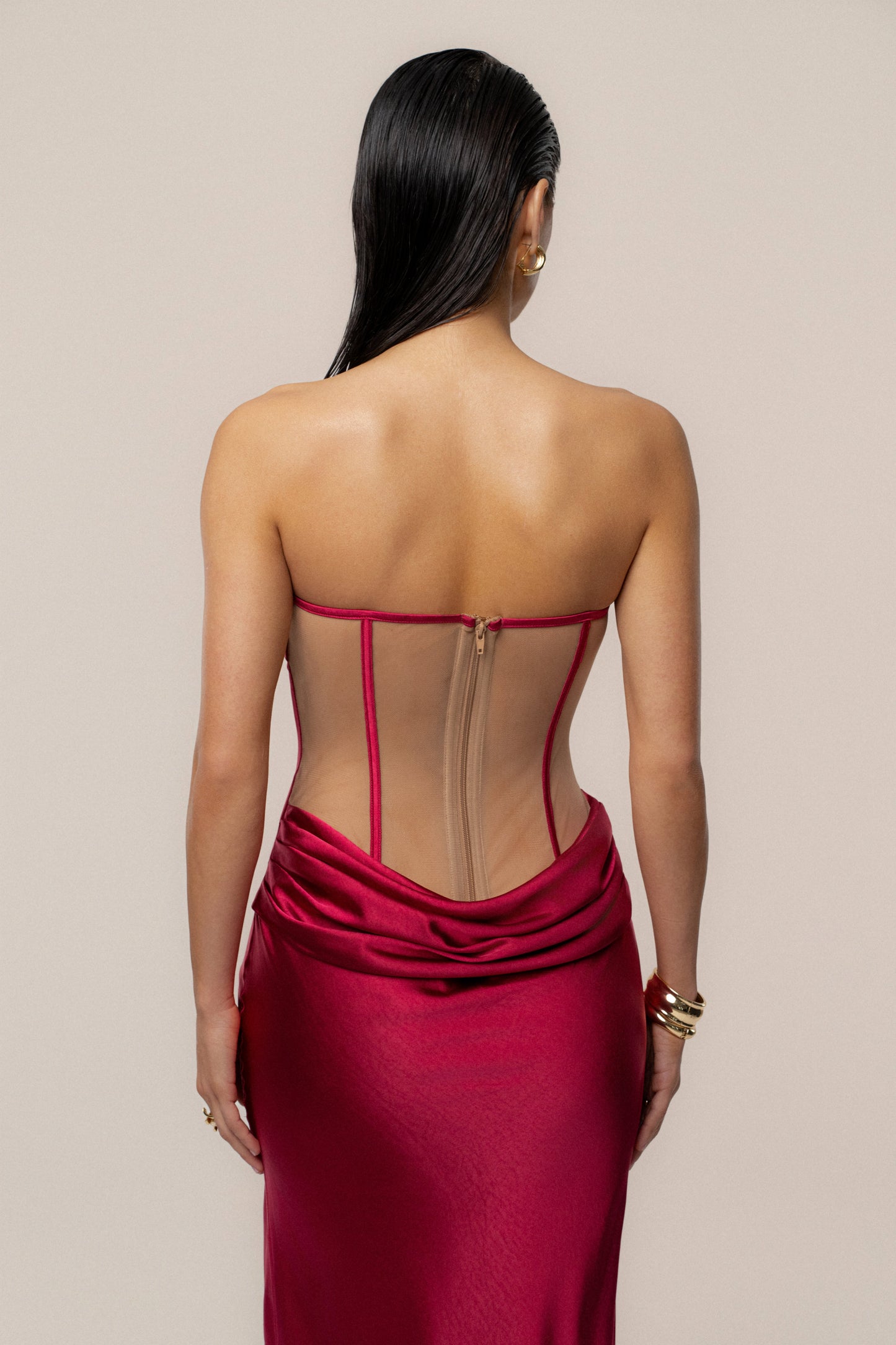 Red Regal Rising Satin Maxi Dress JLUXLABEL