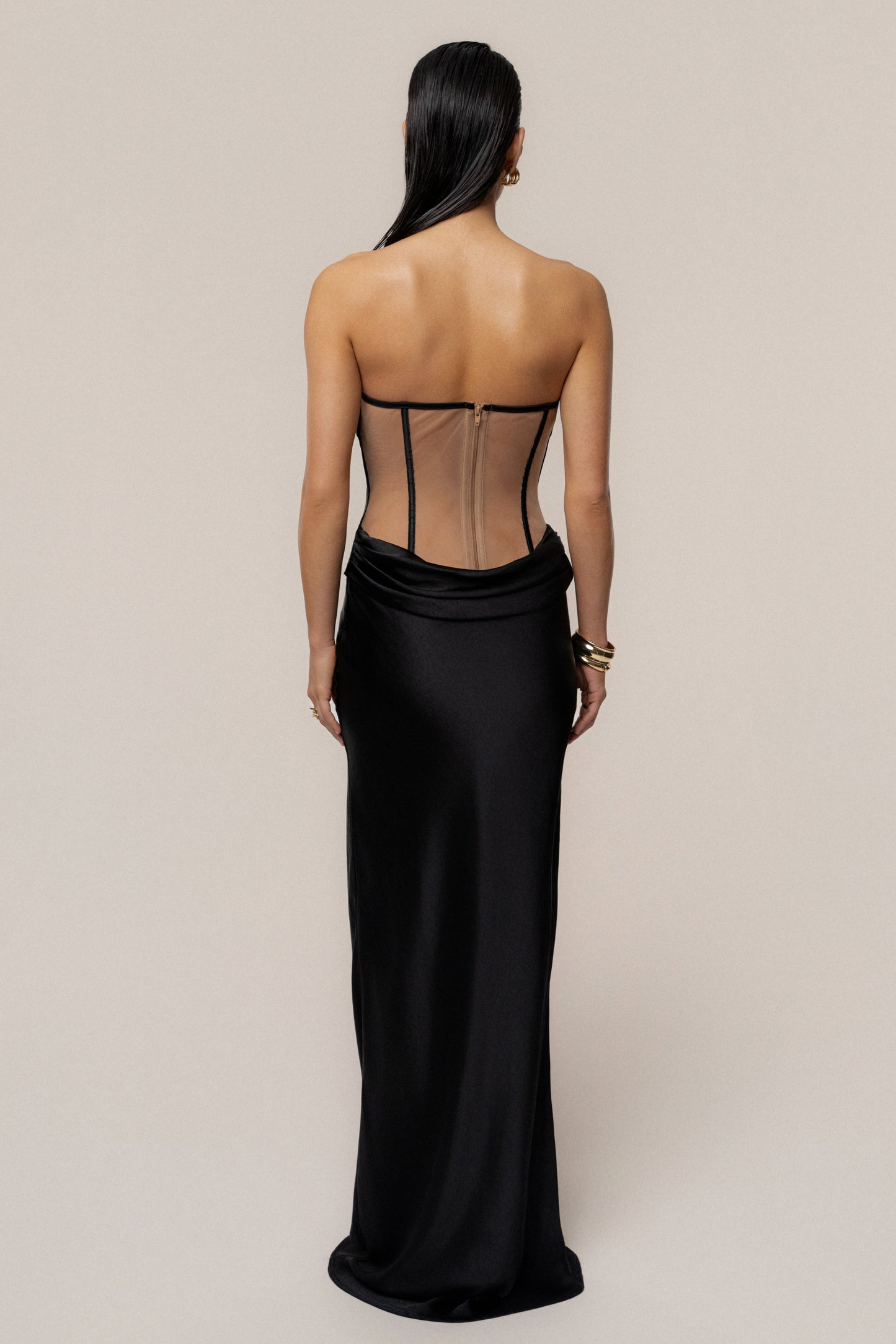 Black Regal Rising Satin Maxi Dress JLUXLABEL