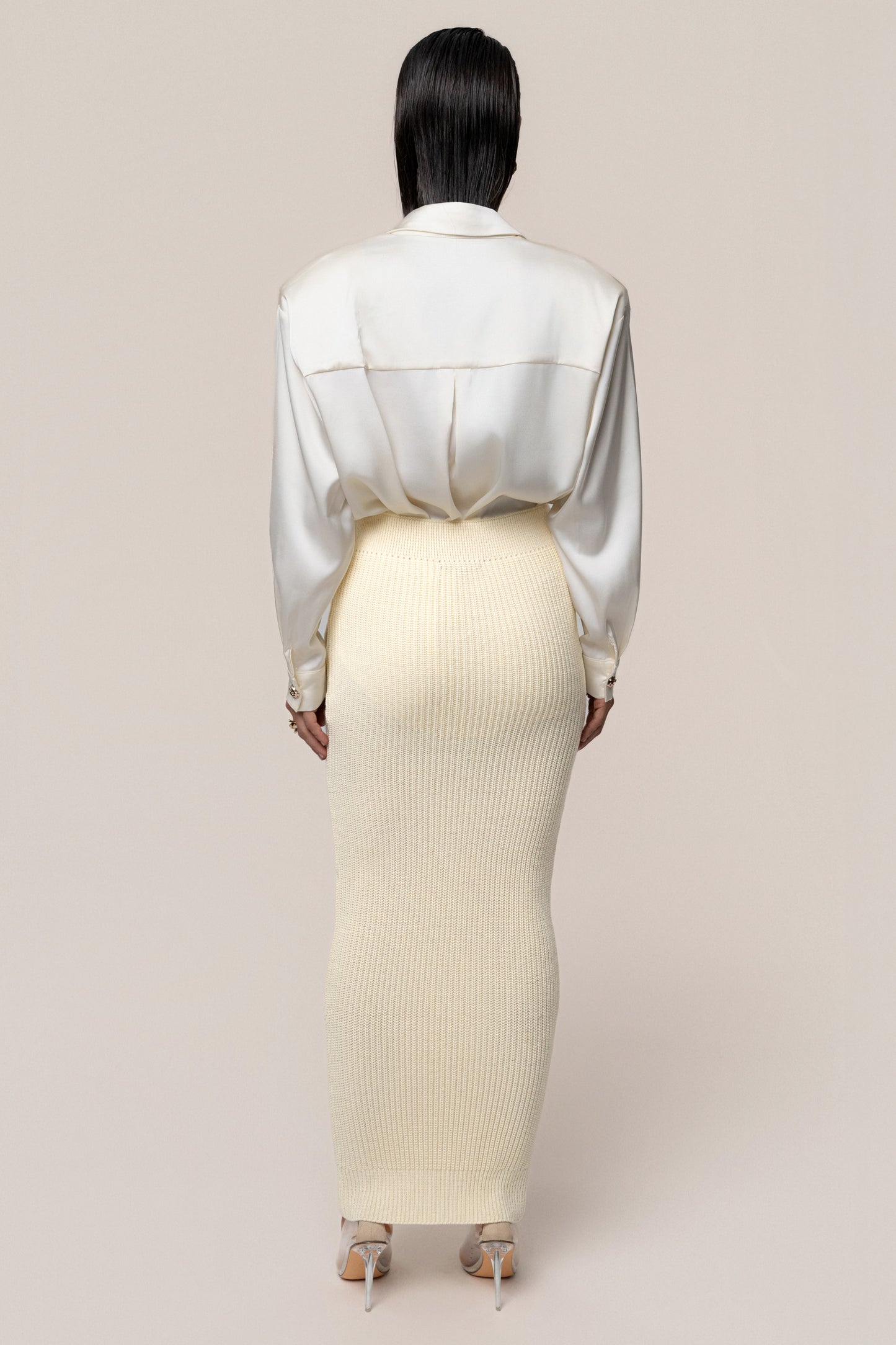Cream Missy Cable Sweater Midi Skirt JLUXLABEL
