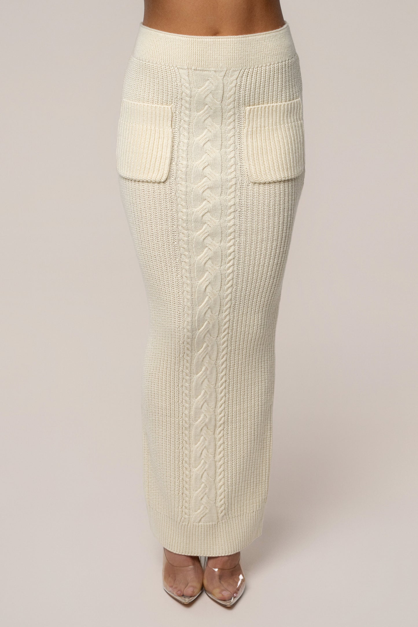 Cream Missy Cable Sweater Midi Skirt JLUXLABEL