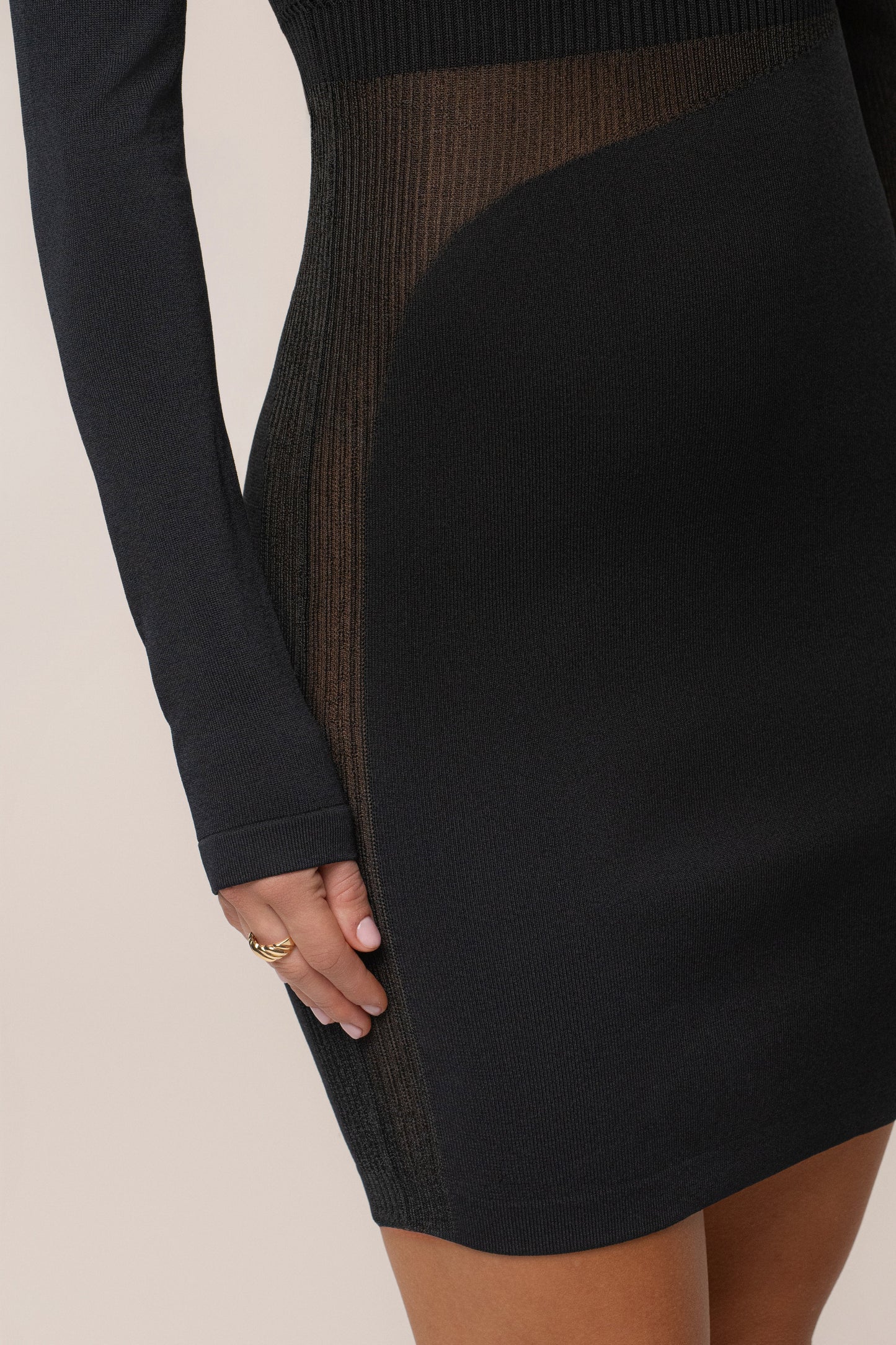 Black Sheer Knit Mock Neck Dress JLUXLABEL
