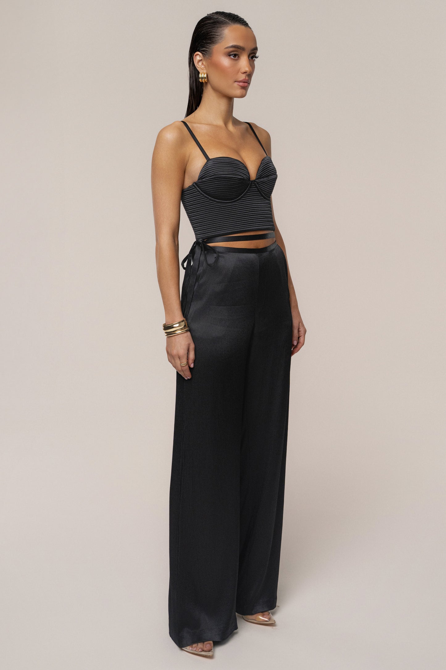 Black Deserae Satin Pants JLUXLABEL
