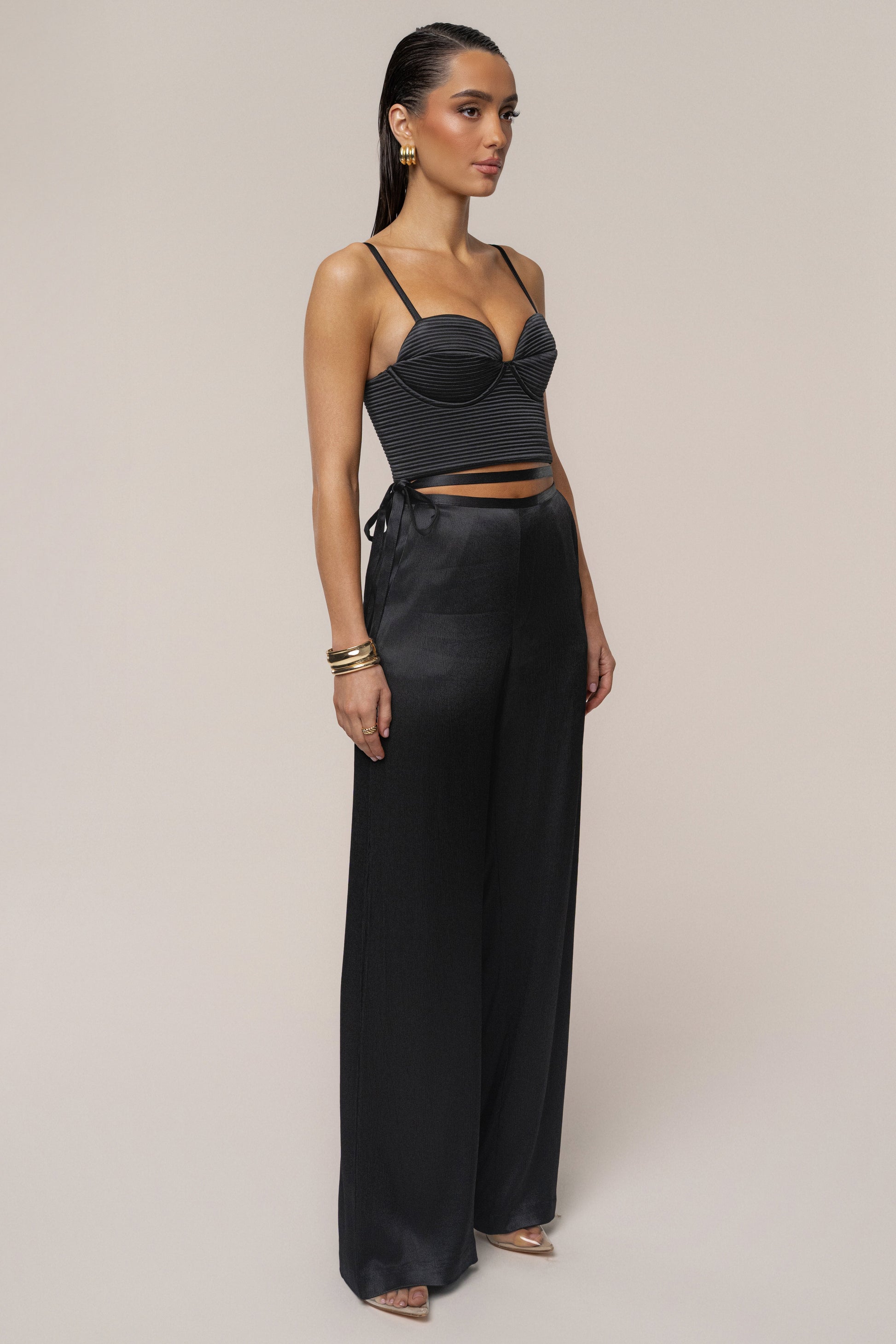 Black Deserae Satin Pants JLUXLABEL