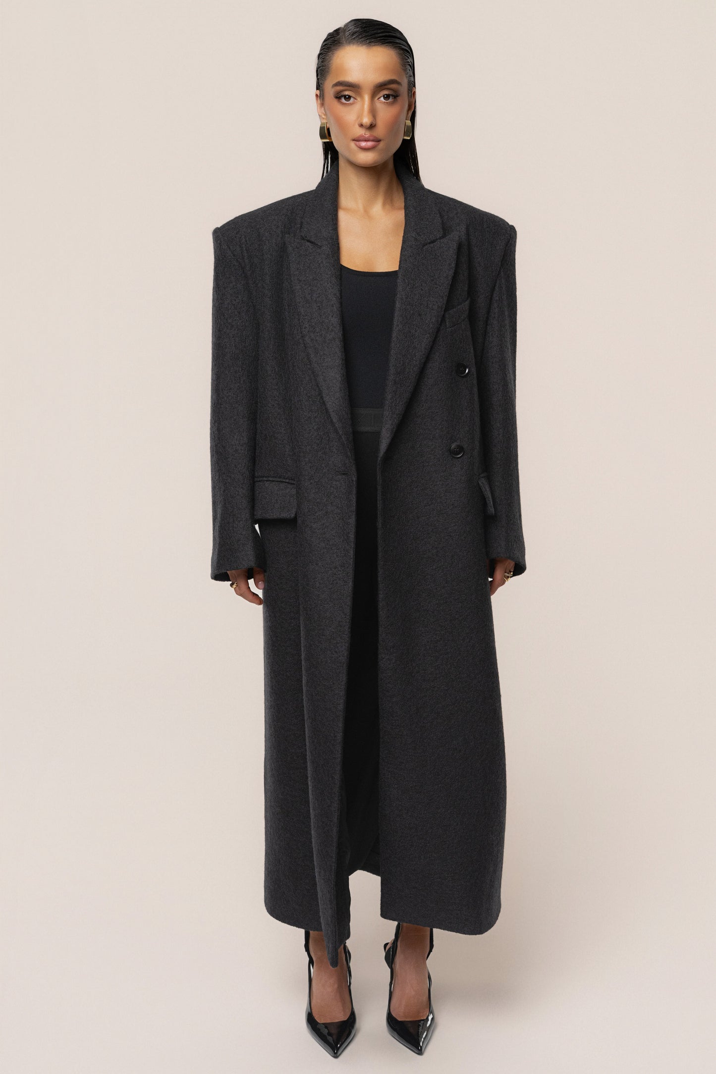 Black Oversize Double Breasted Coat JLUXLABEL