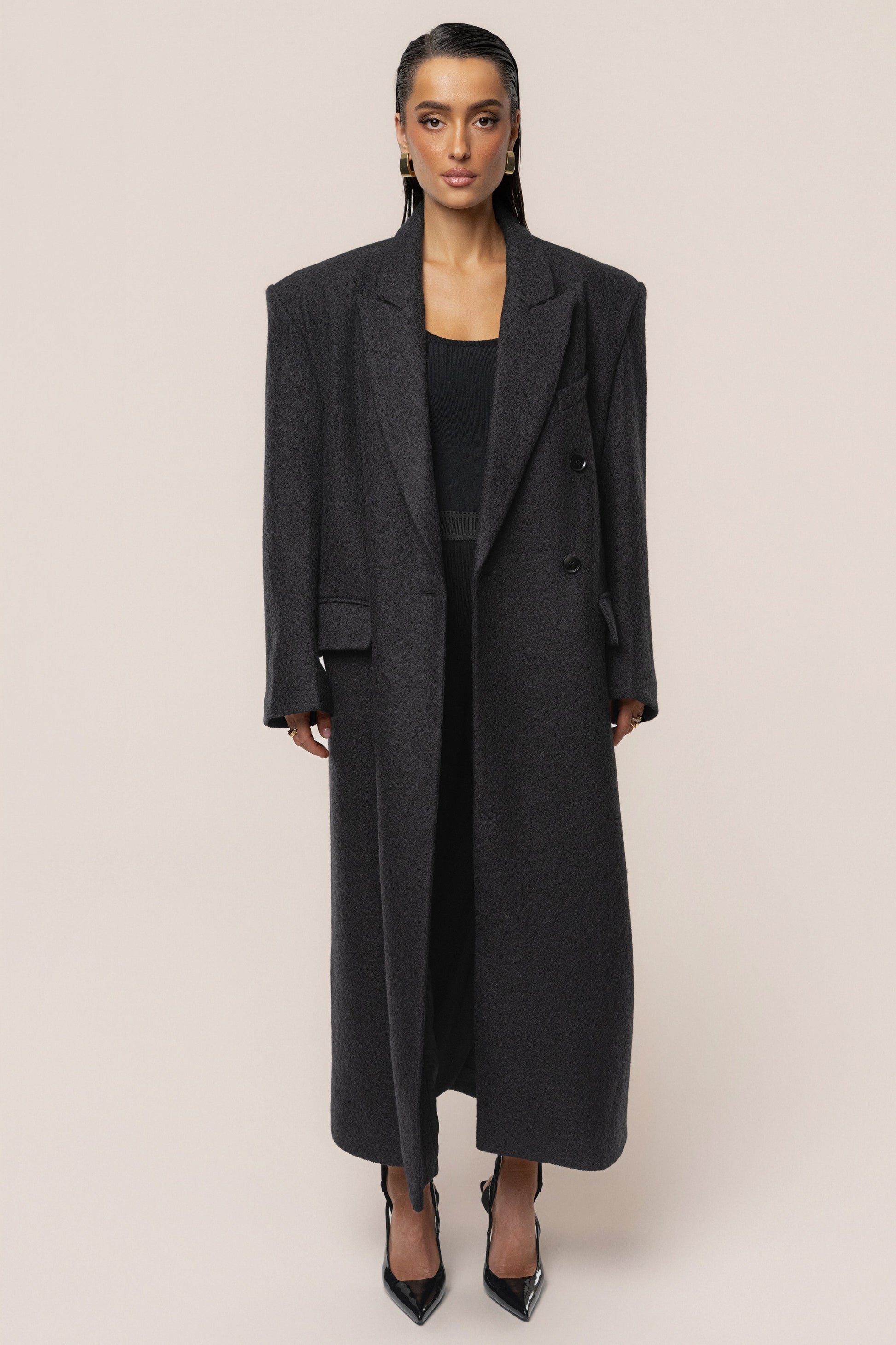 Black Oversize Double Breasted Coat JLUXLABEL