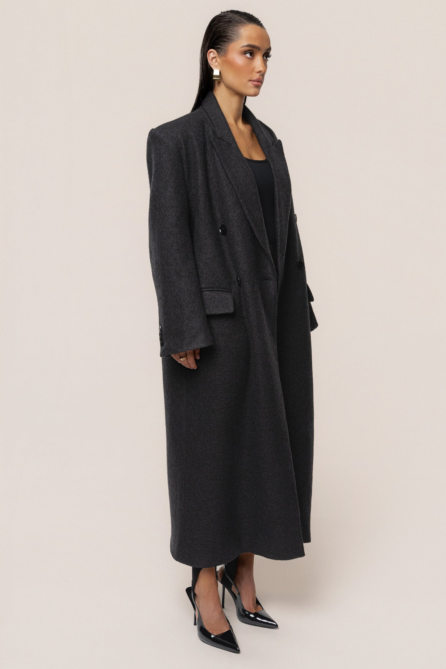 Black Oversize Double Breasted Coat JLUXLABEL
