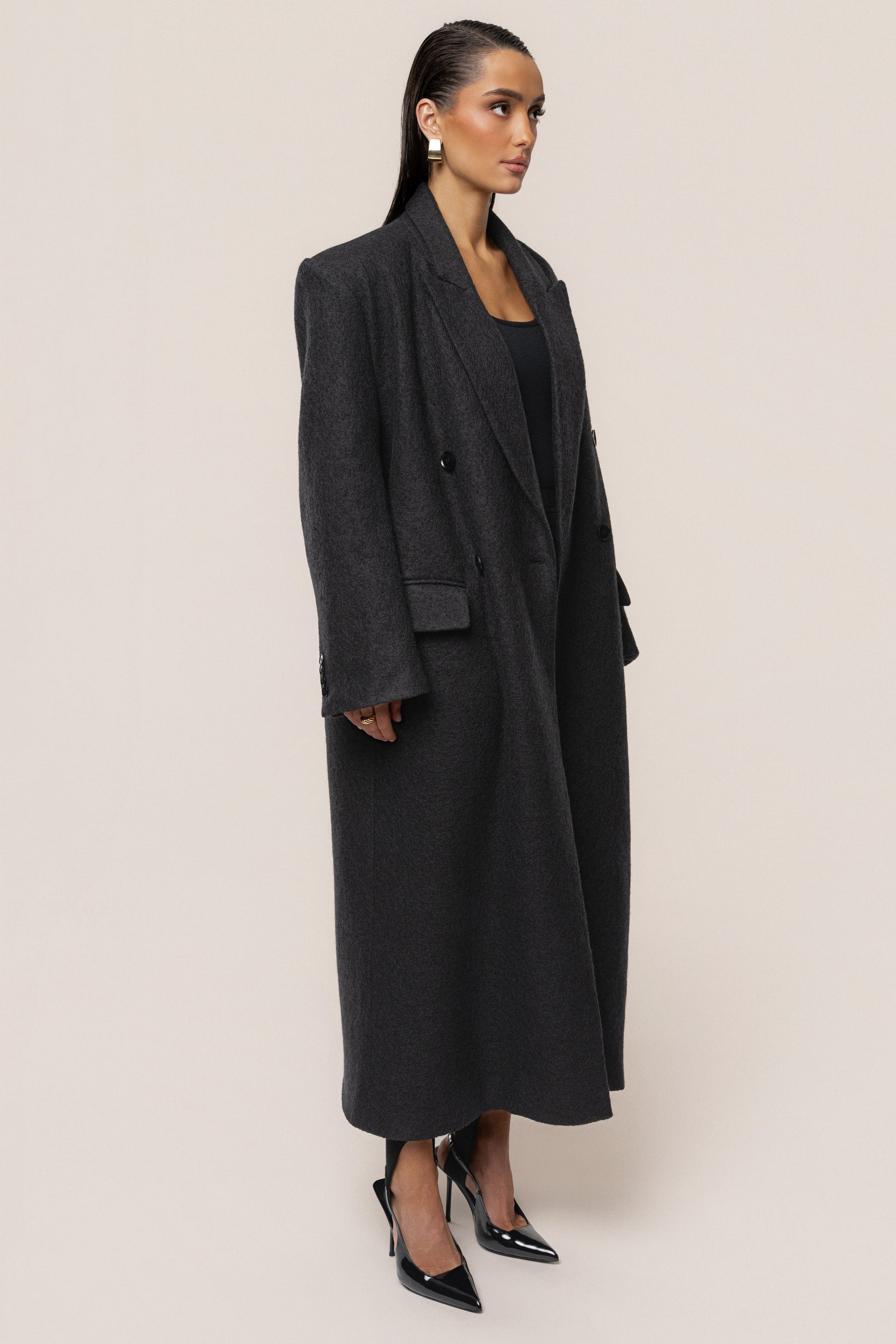 Black Oversize Double Breasted Coat JLUXLABEL