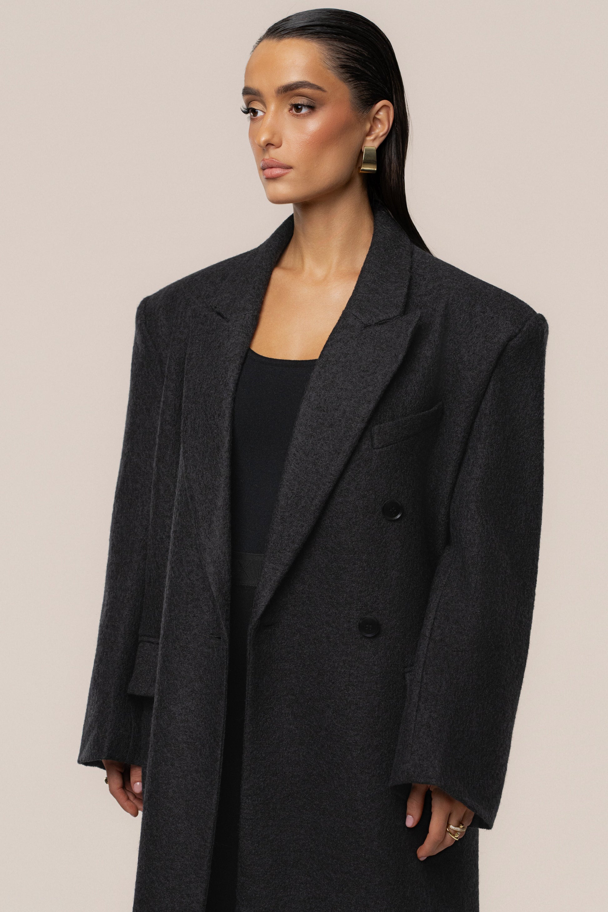 Black Oversize Double Breasted Coat JLUXLABEL