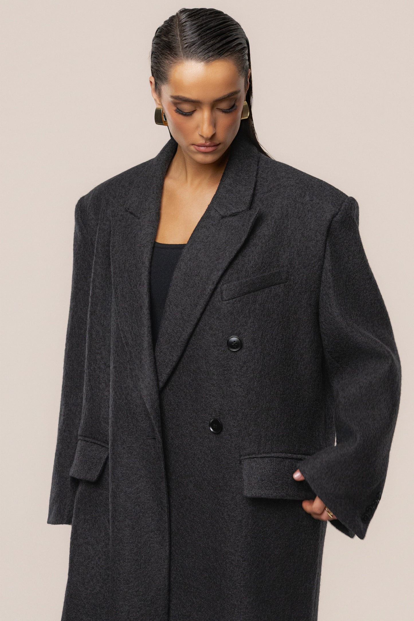 Black Oversize Double Breasted Coat JLUXLABEL