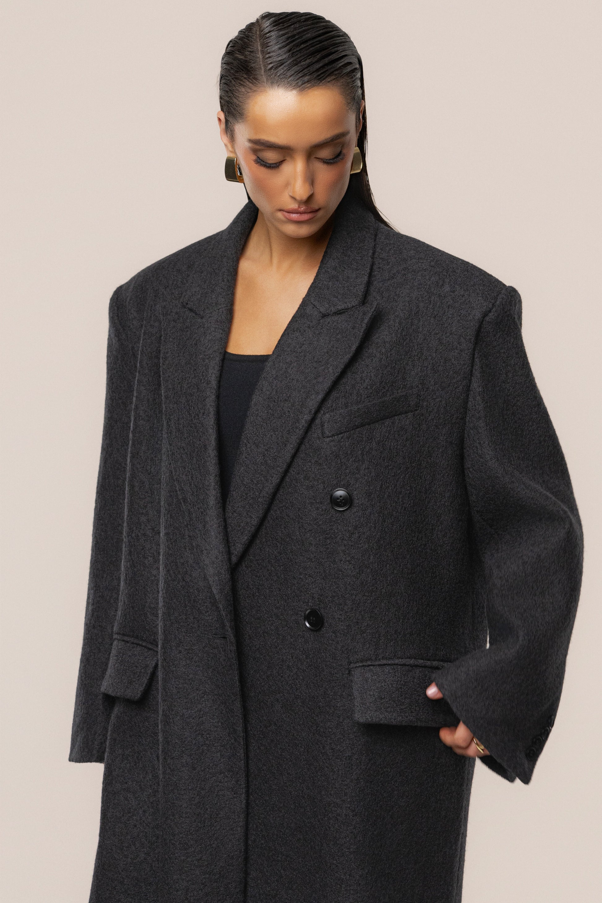 Black Oversize Double Breasted Coat JLUXLABEL