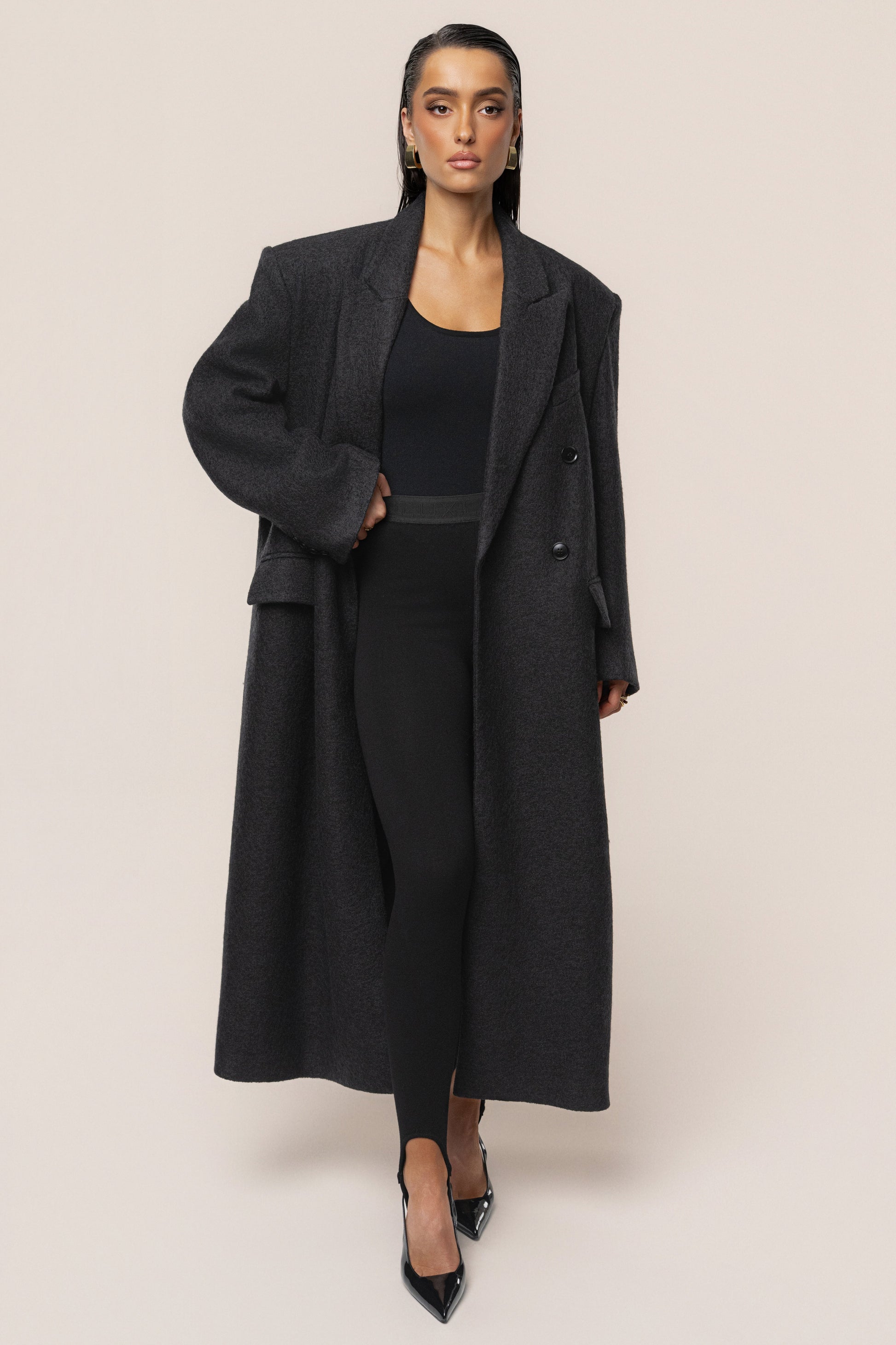 Black Oversize Double Breasted Coat JLUXLABEL