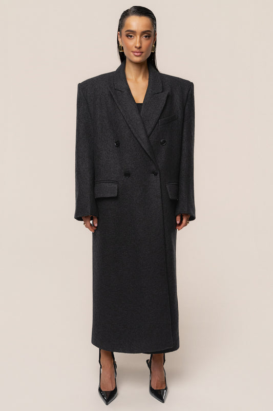 Black Oversize Double Breasted Coat JLUXLABEL
