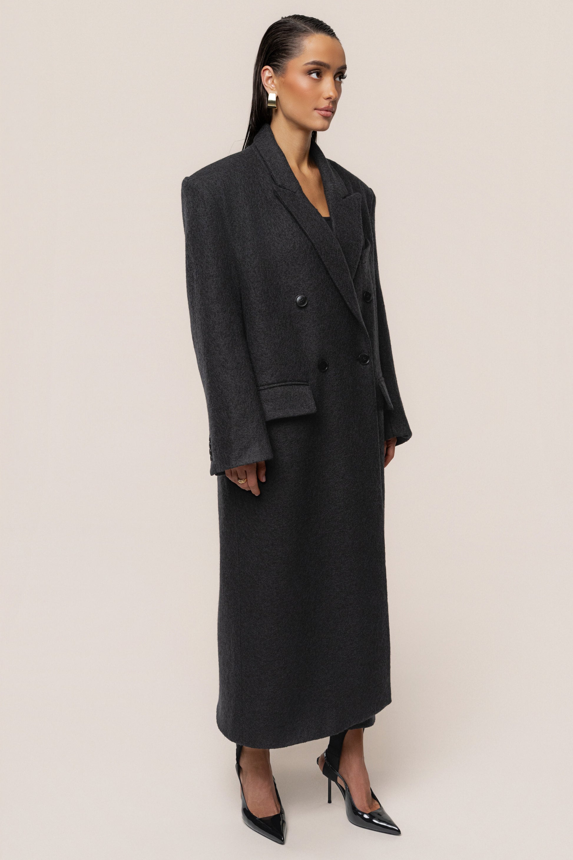 Black Oversize Double Breasted Coat JLUXLABEL