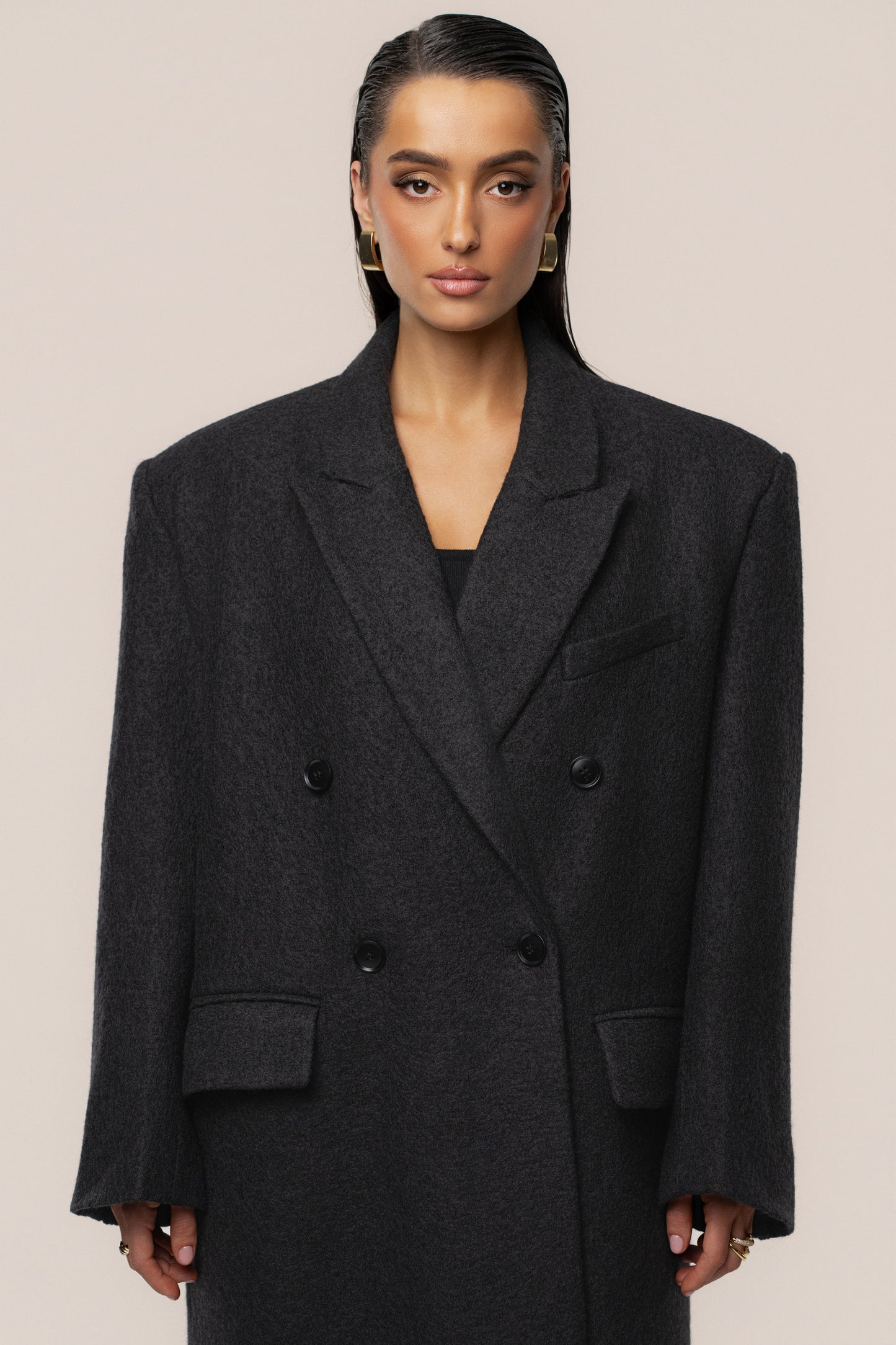 Black Oversize Double Breasted Coat JLUXLABEL