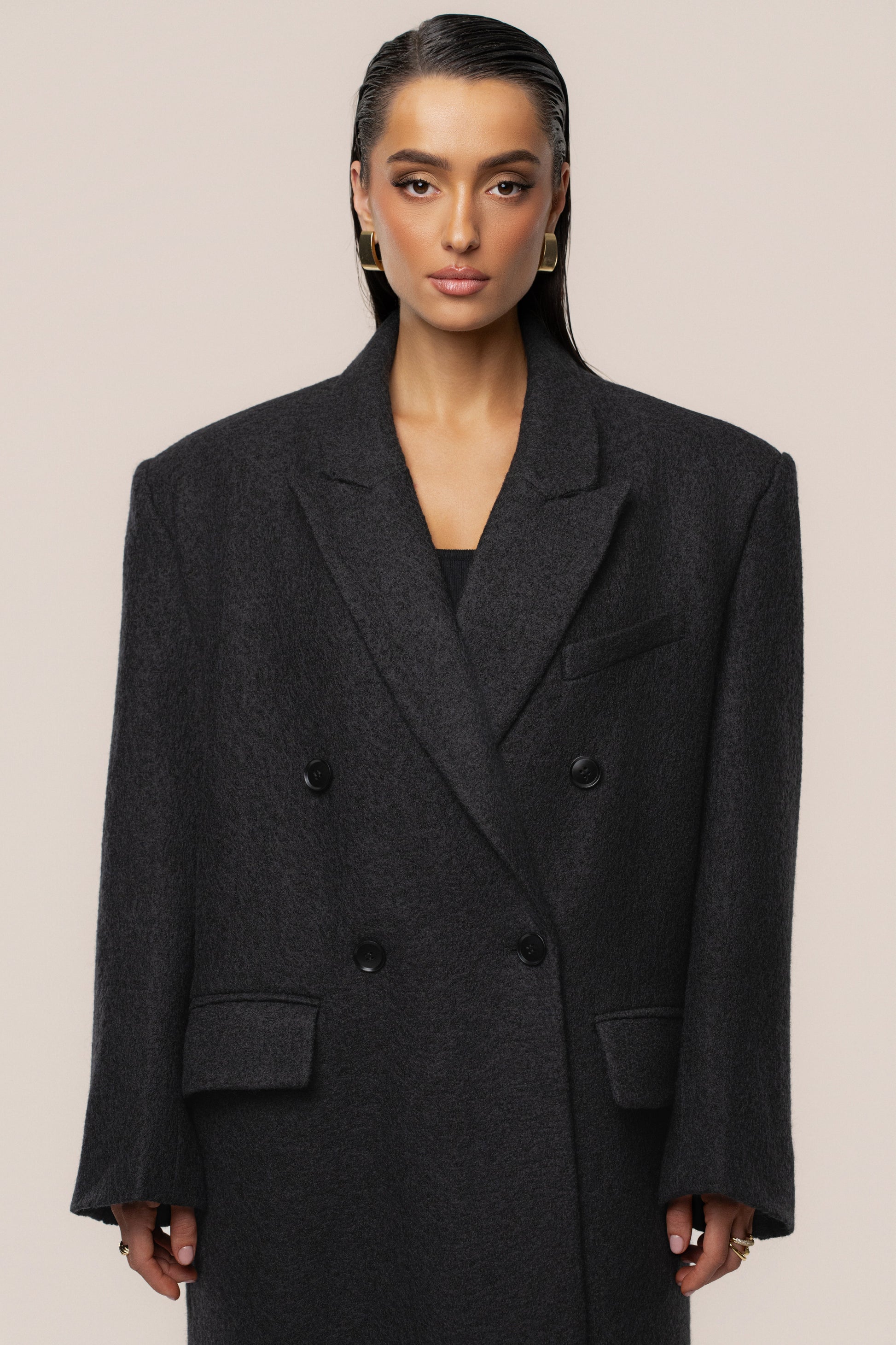 Black Oversize Double Breasted Coat JLUXLABEL
