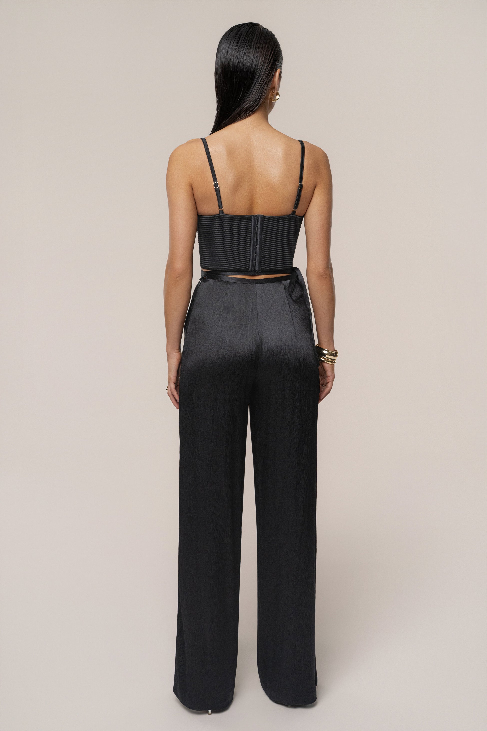 Black Deserae Satin Pants JLUXLABEL