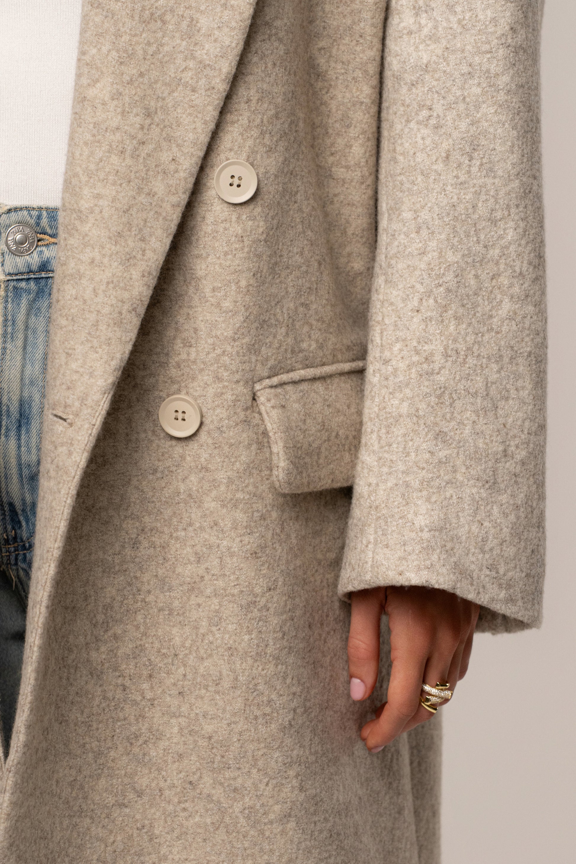 Beige Oversize Double Breasted Coat JLUXLABEL