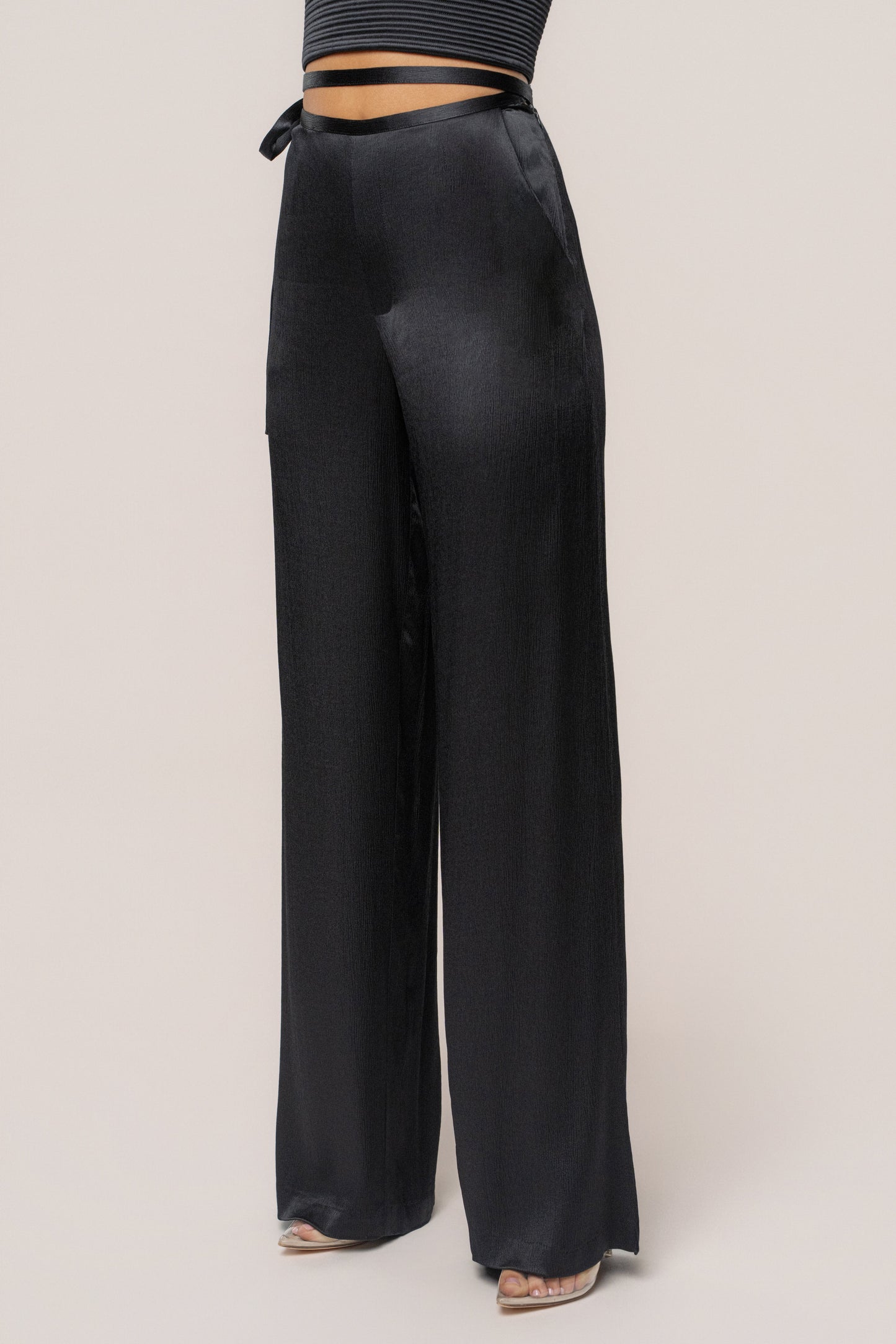 Black Deserae Satin Pants JLUXLABEL