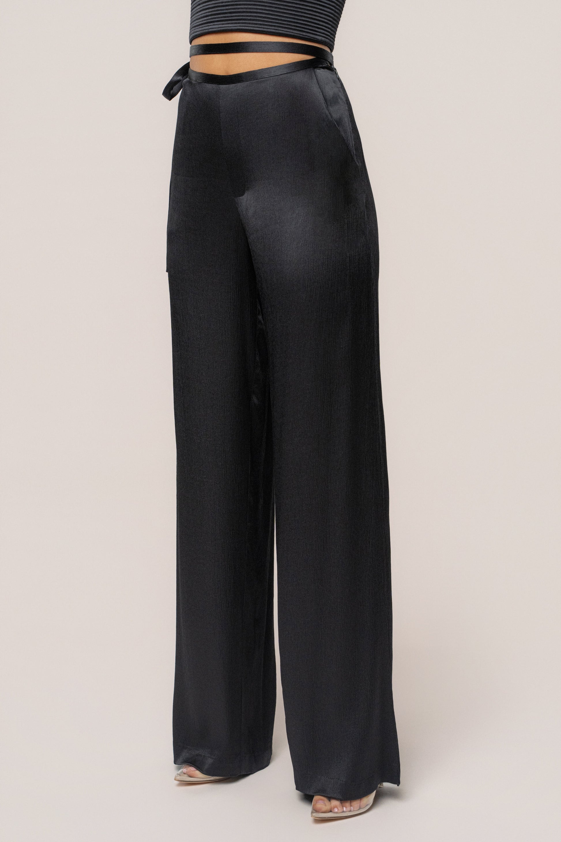 Black Deserae Satin Pants JLUXLABEL