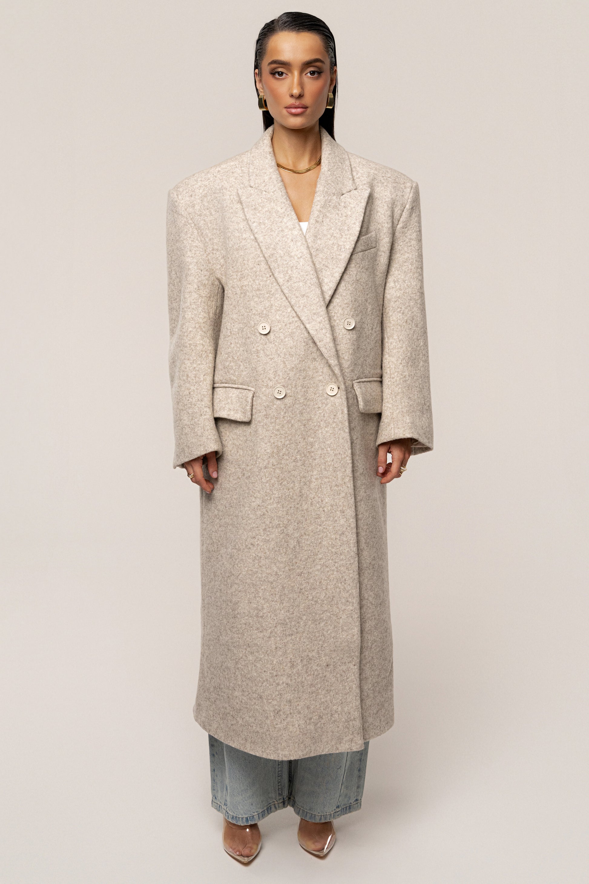 Beige Oversize Double Breasted Coat JLUXLABEL