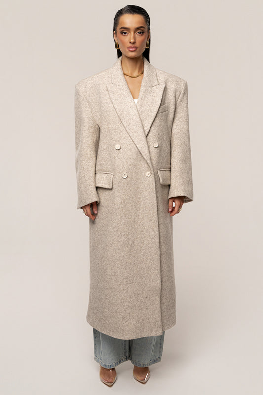 Beige Oversize Double Breasted Coat JLUXLABEL