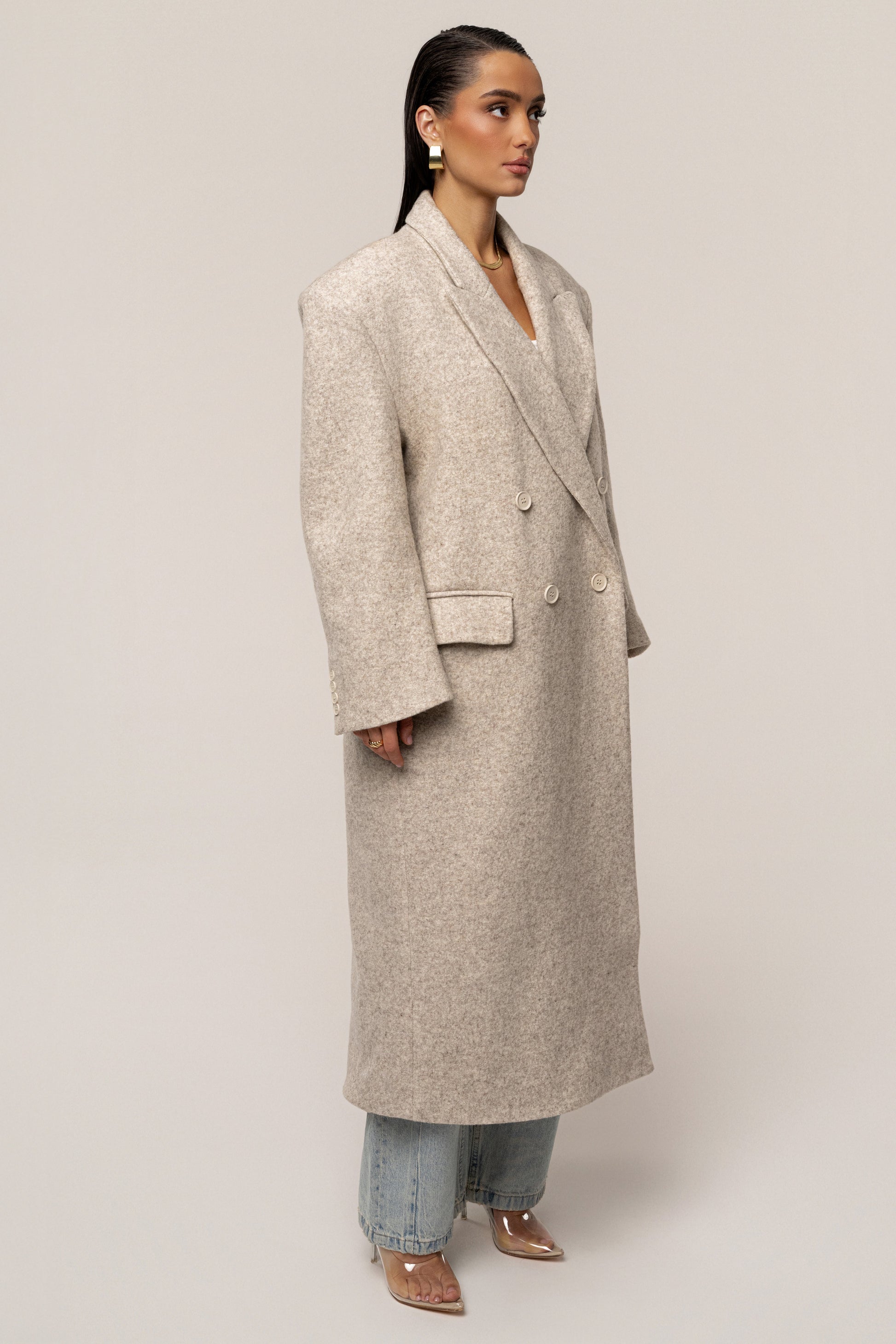 Beige Oversize Double Breasted Coat JLUXLABEL