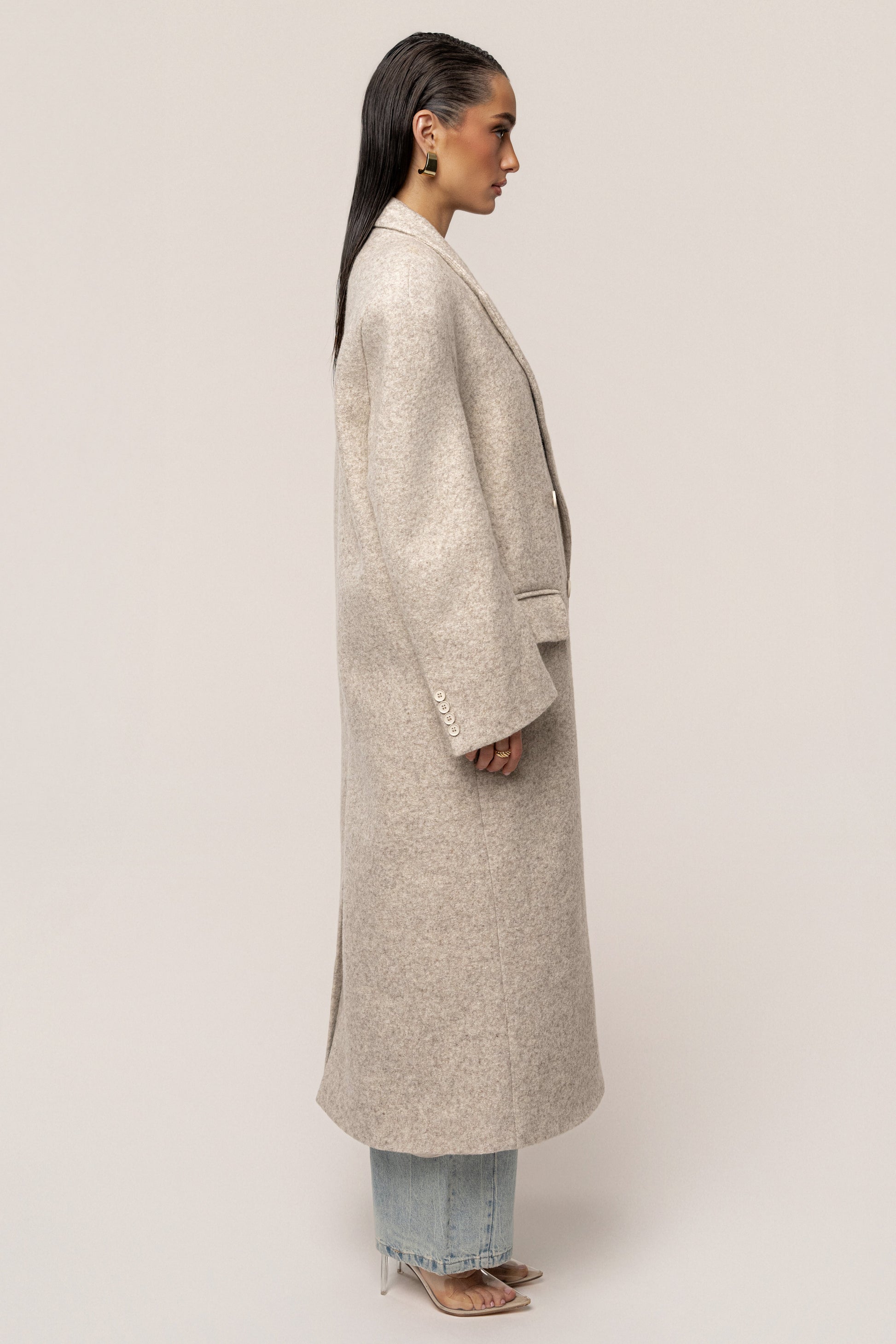 Beige Oversize Double Breasted Coat JLUXLABEL