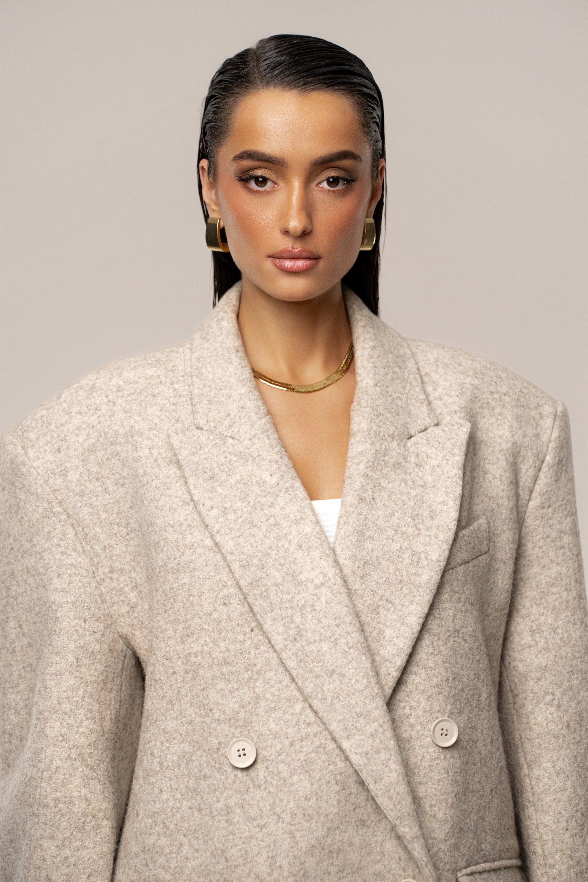 Beige Oversize Double Breasted Coat JLUXLABEL