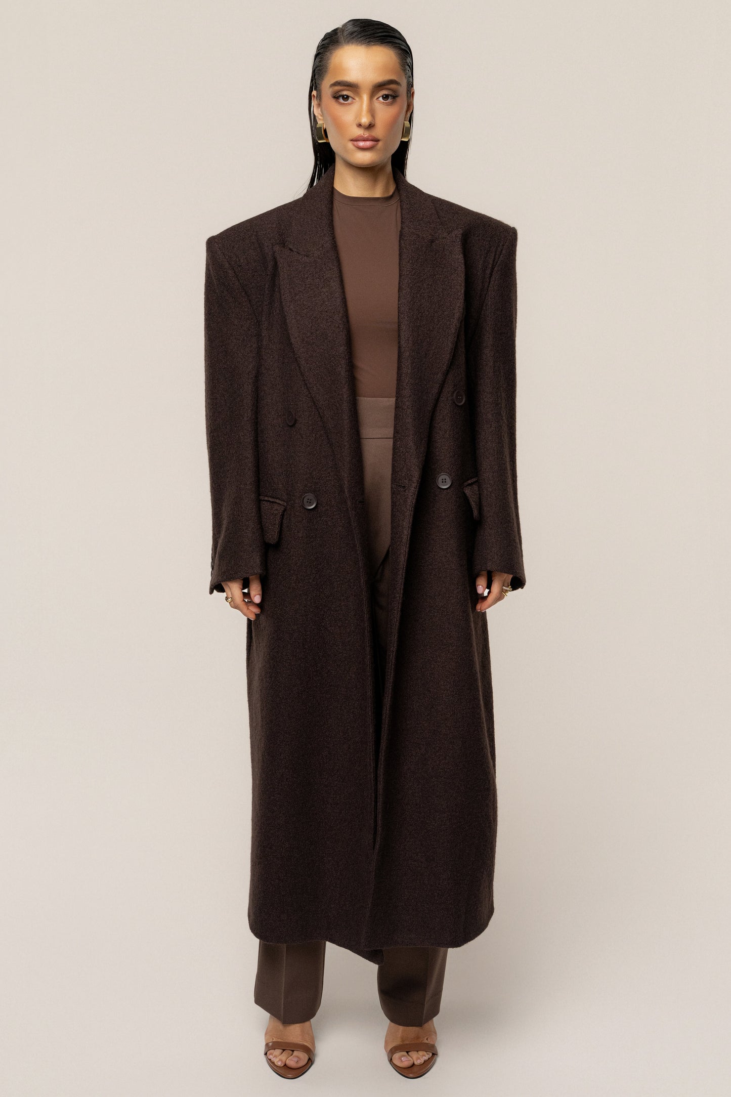 Chocolate Oversize Double Breasted Coat JLUXLABEL