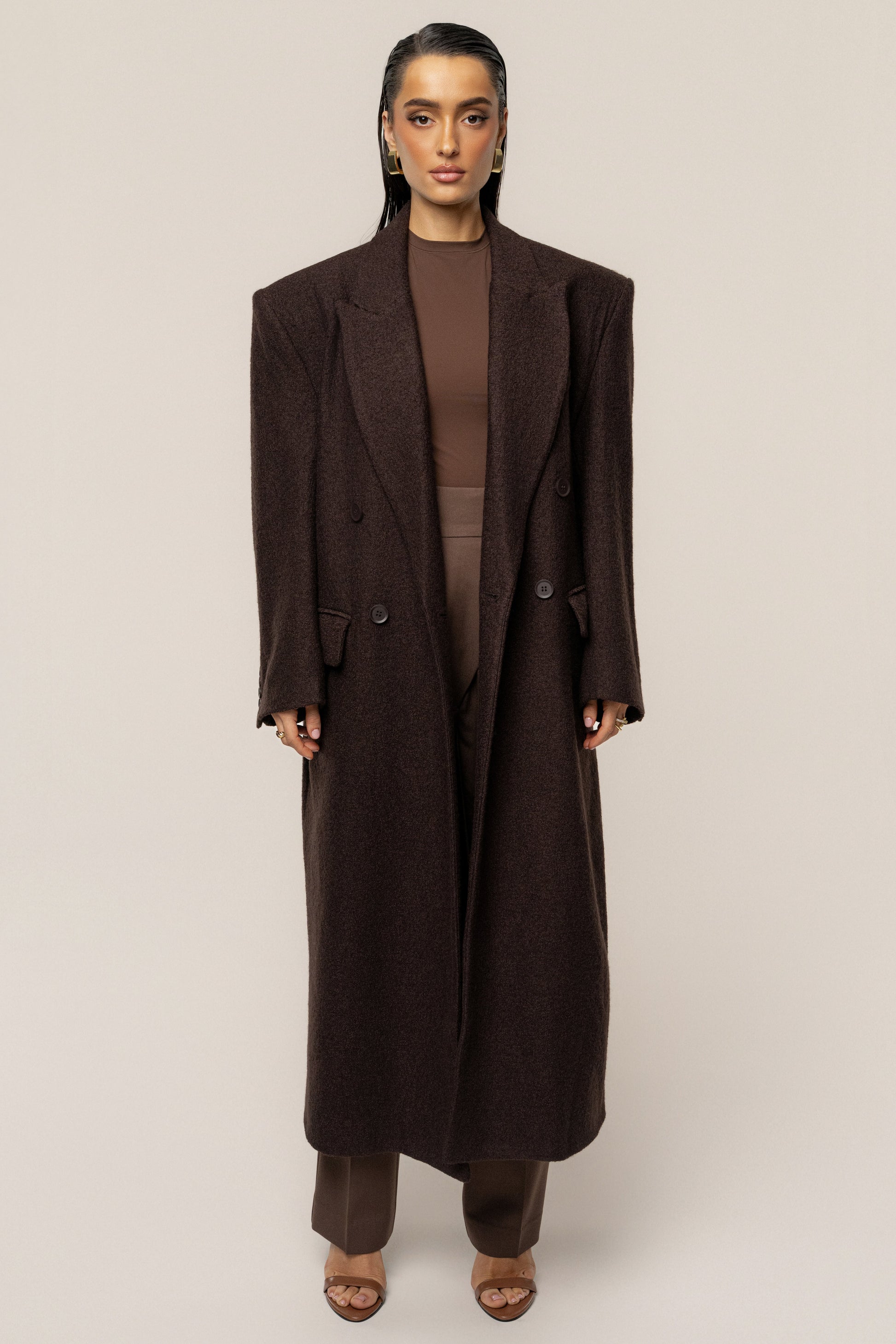 Chocolate Oversize Double Breasted Coat JLUXLABEL