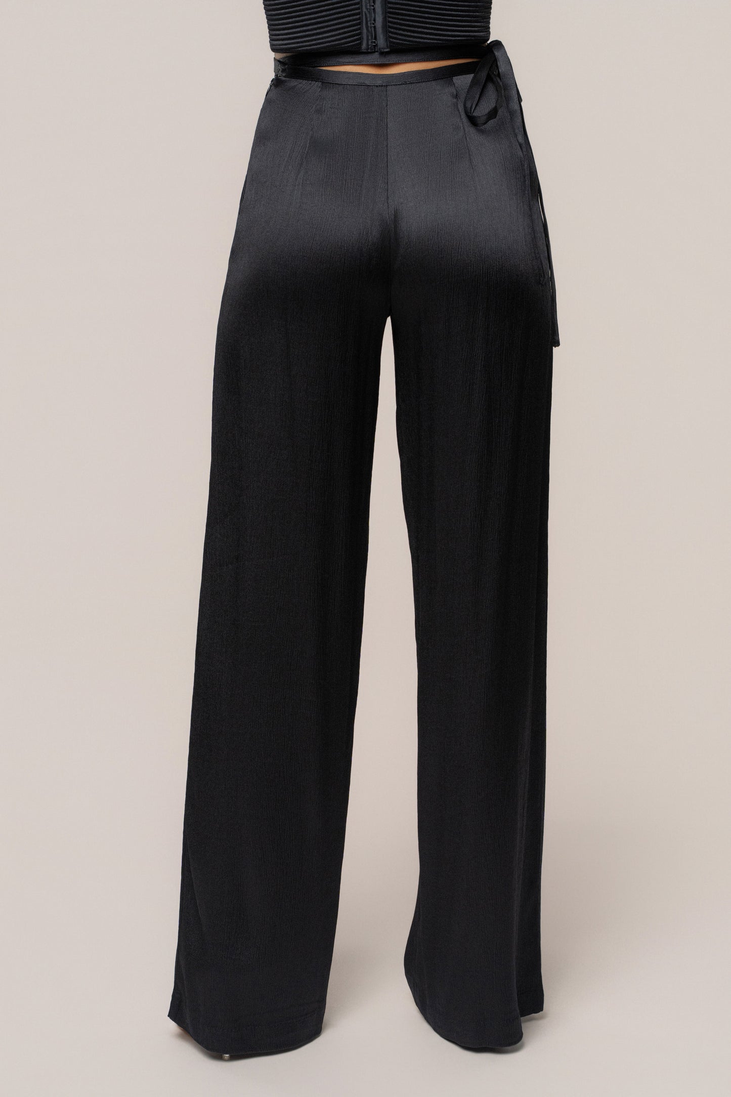 Black Deserae Satin Pants JLUXLABEL