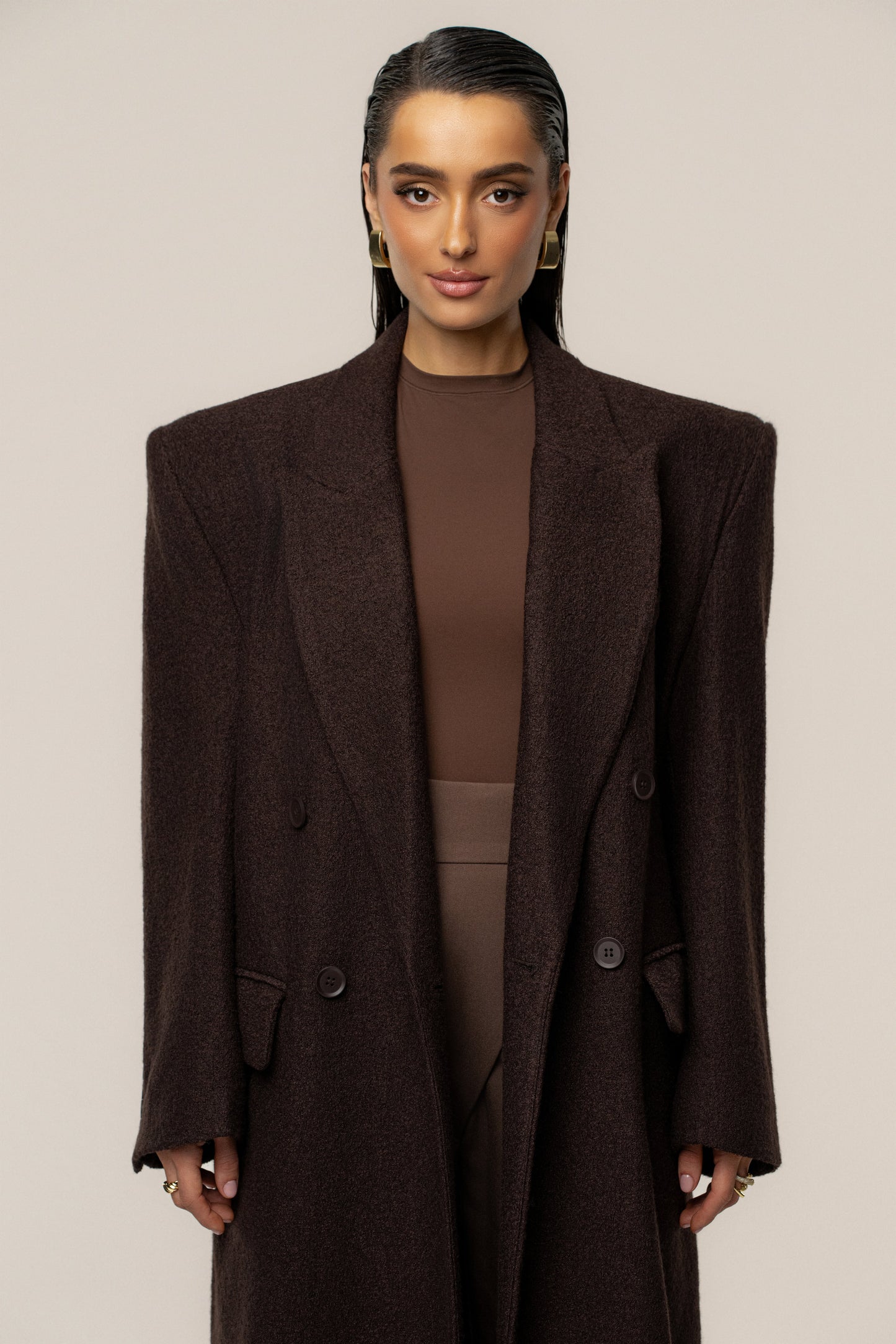 Chocolate Oversize Double Breasted Coat JLUXLABEL
