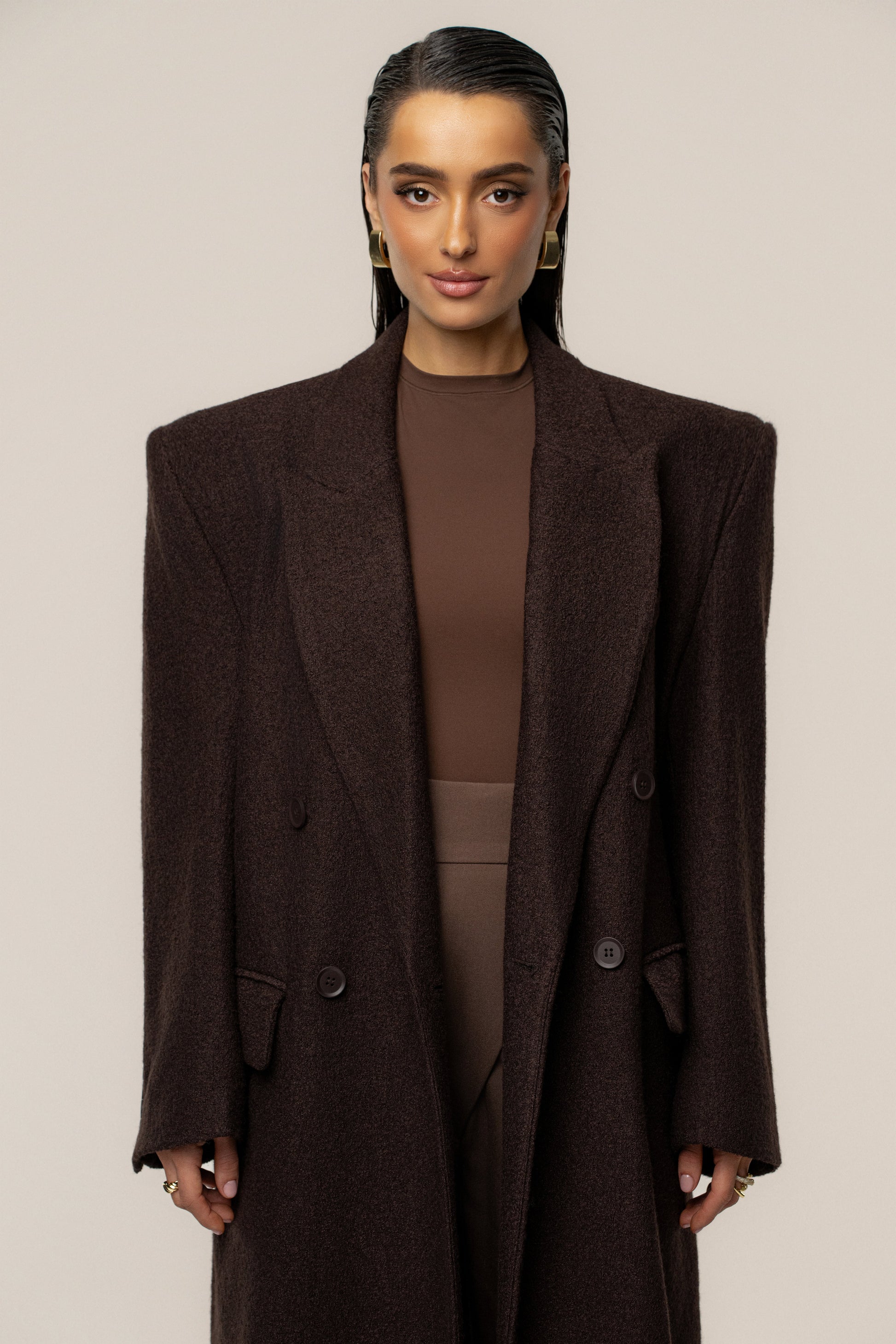 Chocolate Oversize Double Breasted Coat JLUXLABEL