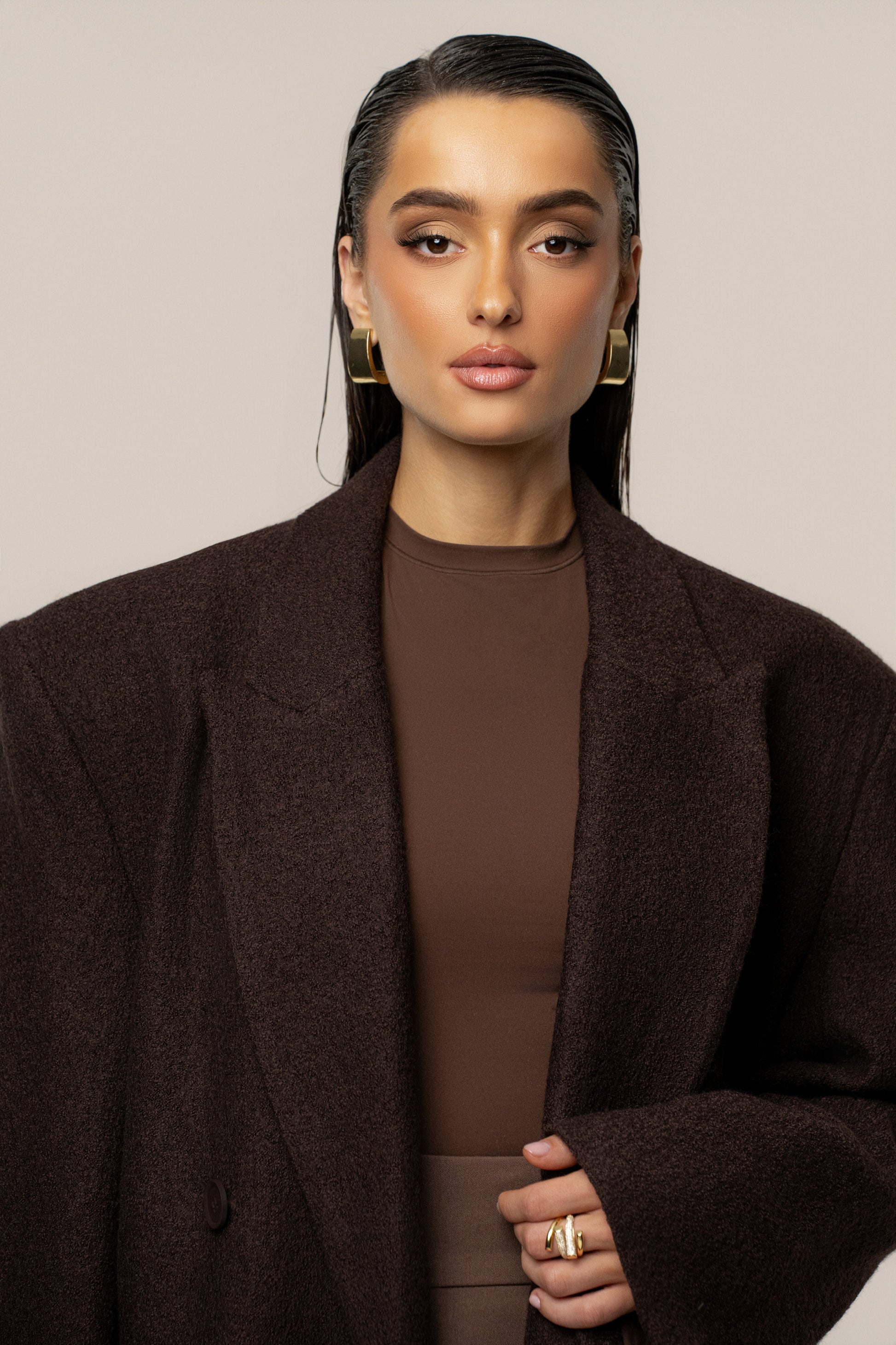 Chocolate Oversize Double Breasted Coat JLUXLABEL