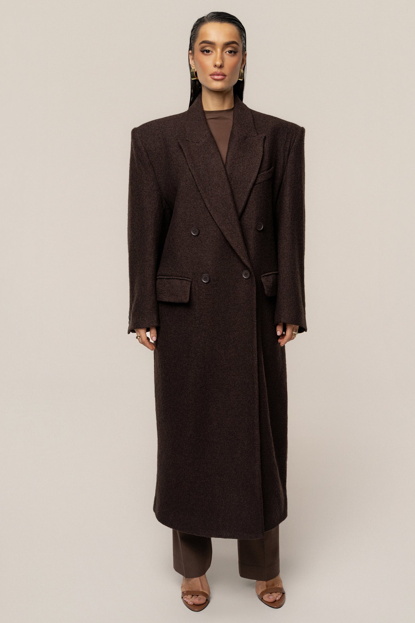 Chocolate Oversize Double Breasted Coat JLUXLABEL