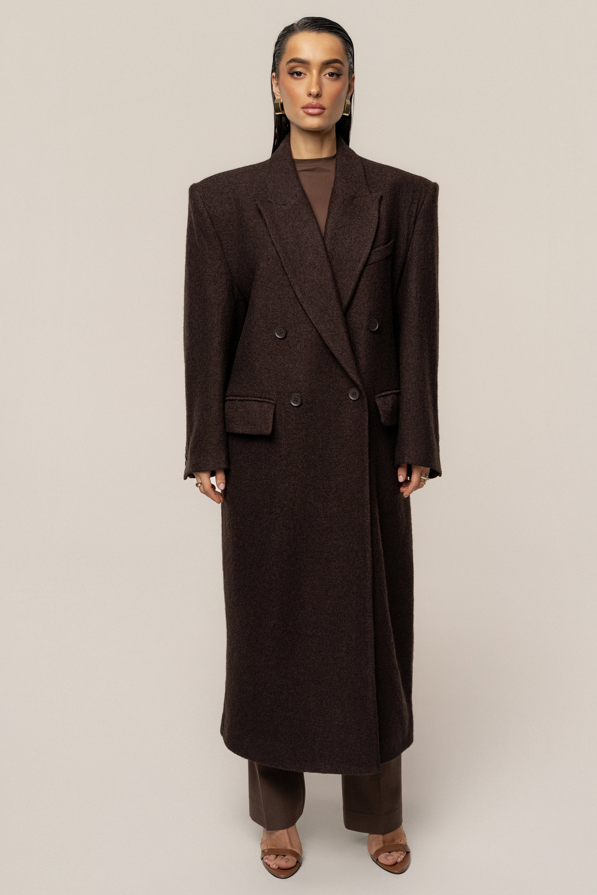 Chocolate Oversize Double Breasted Coat JLUXLABEL