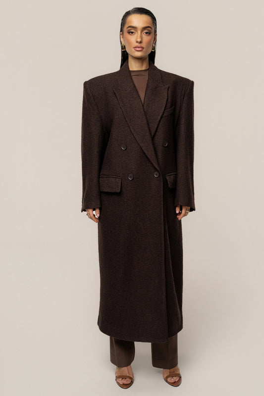 Chocolate Oversize Double Breasted Coat JLUXLABEL