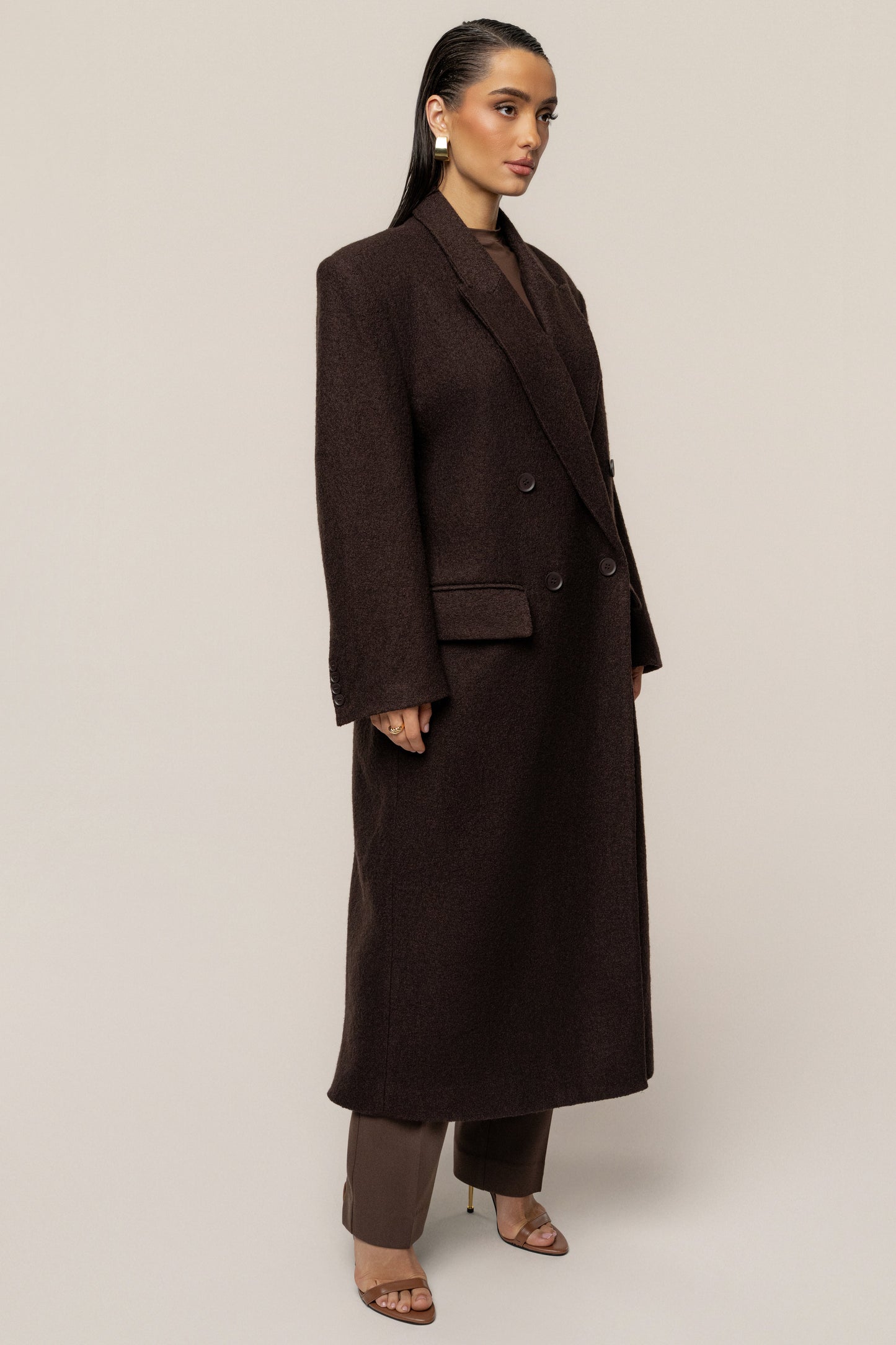 Chocolate Oversize Double Breasted Coat JLUXLABEL