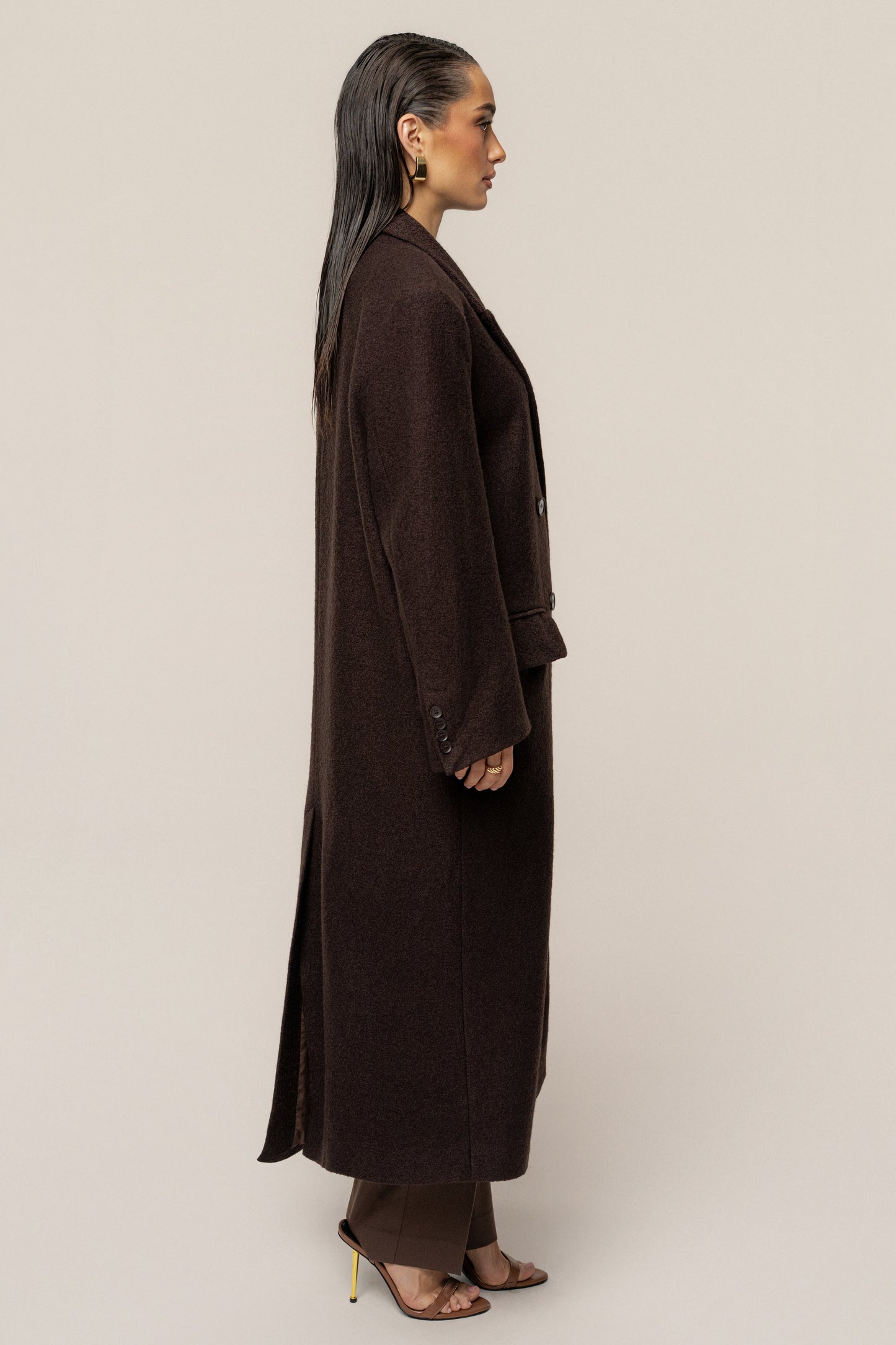 Chocolate Oversize Double Breasted Coat JLUXLABEL