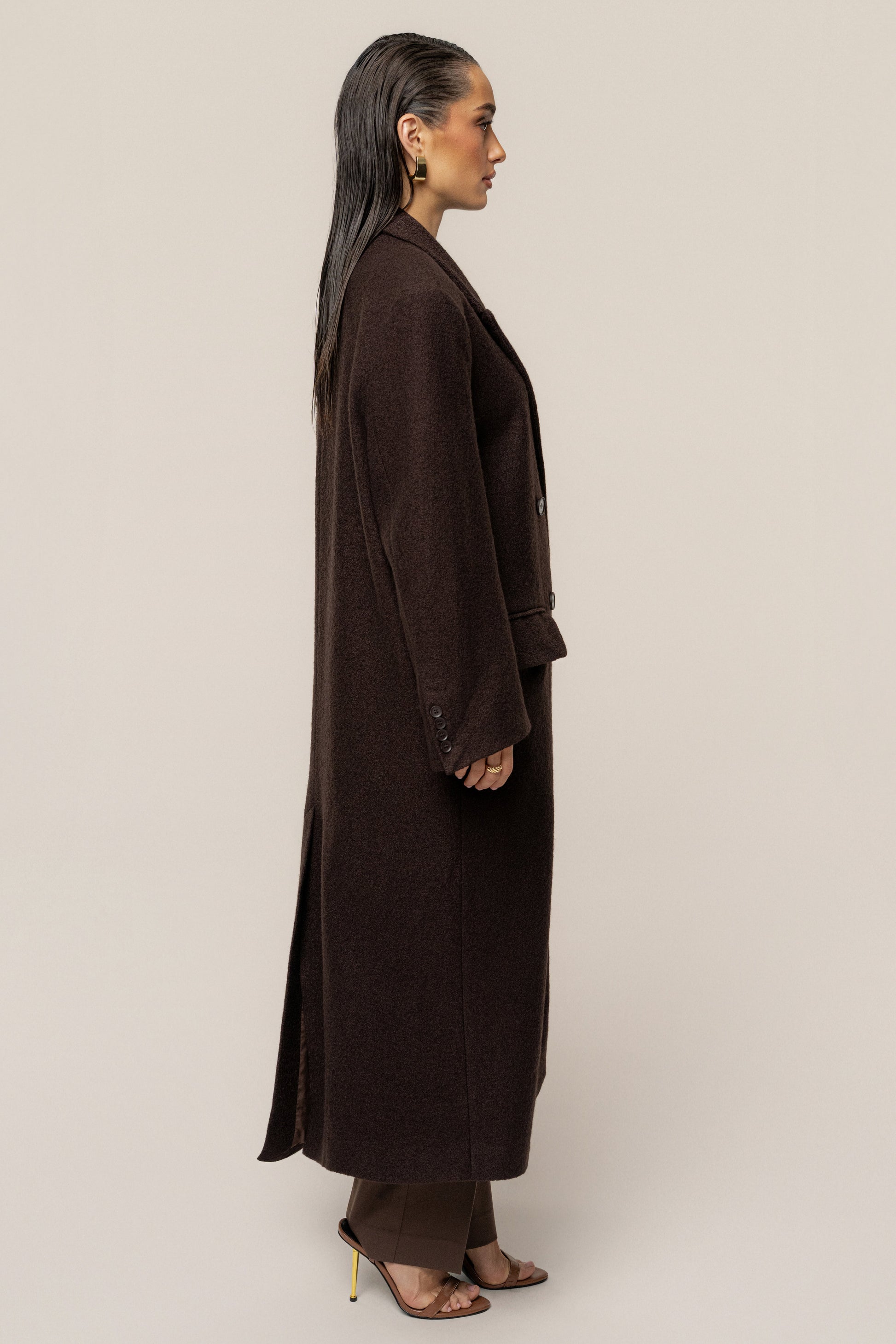Chocolate Oversize Double Breasted Coat JLUXLABEL