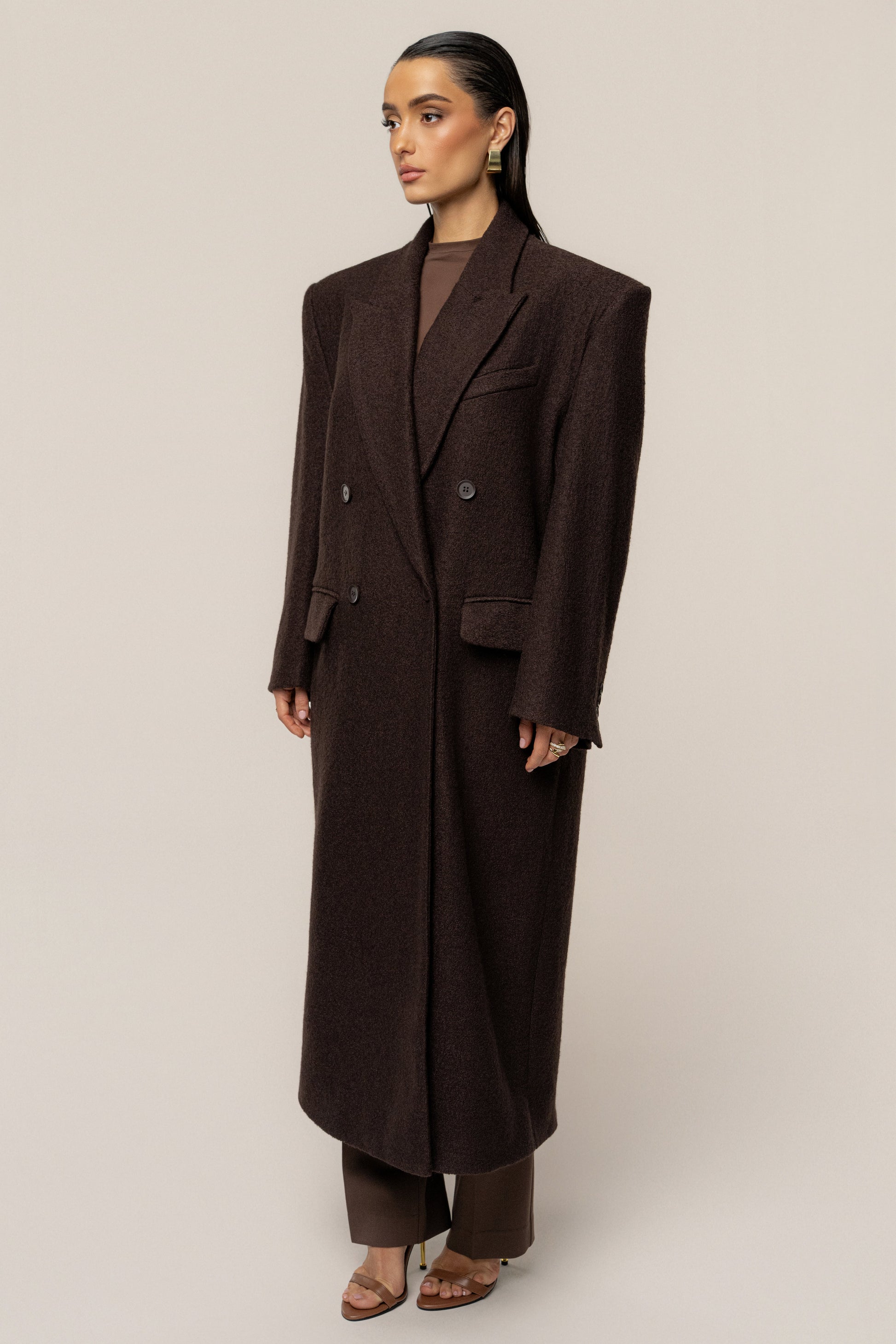 Chocolate Oversize Double Breasted Coat JLUXLABEL