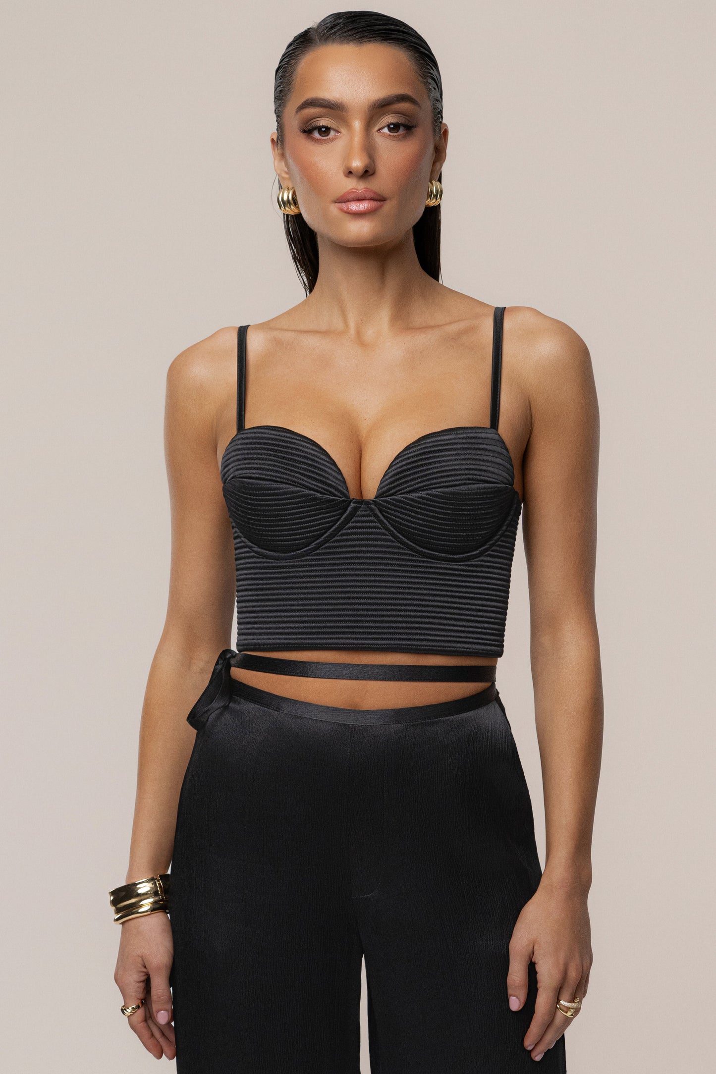 Black Thalia Textured Bustier JLUXLABEL