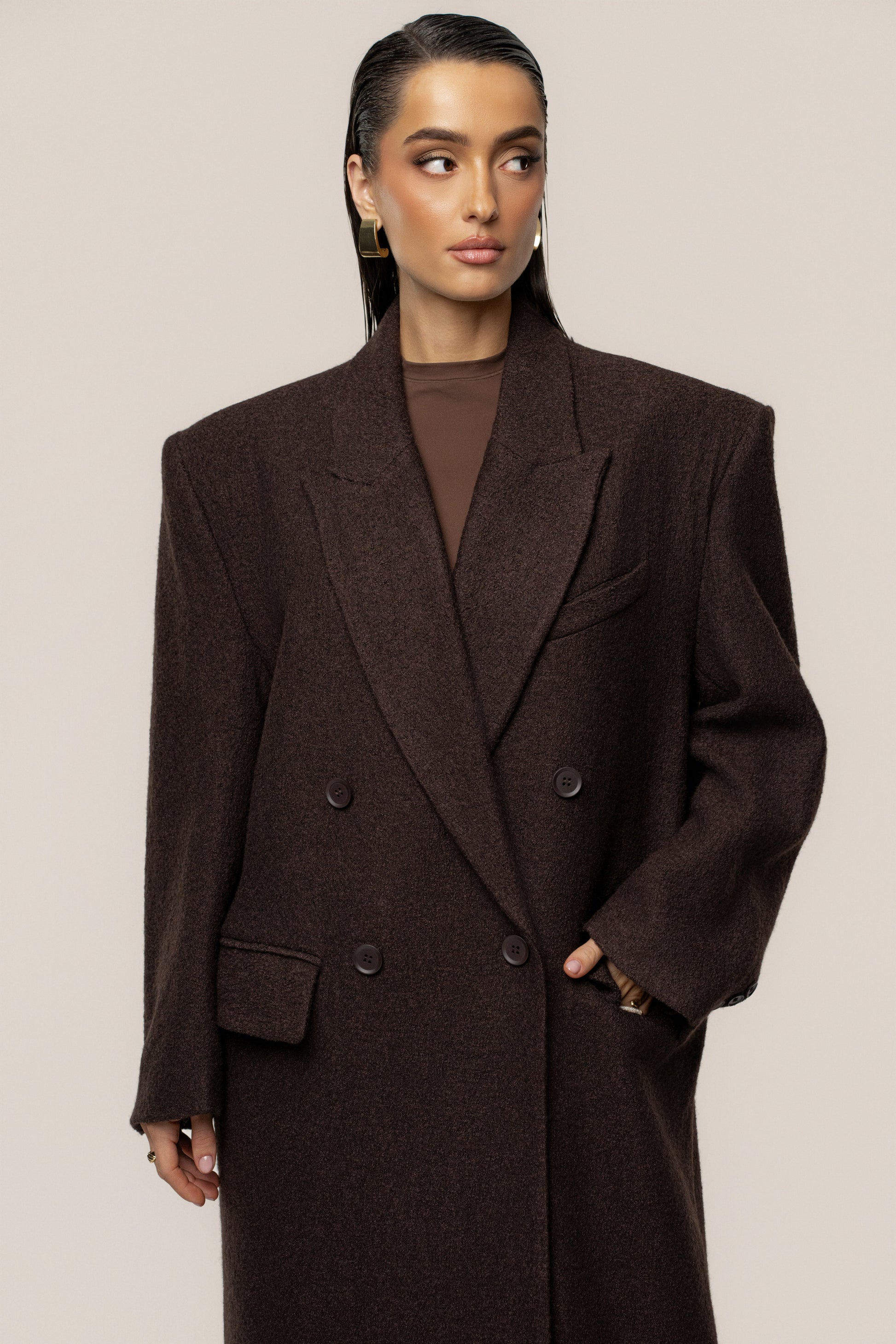 Chocolate Oversize Double Breasted Coat JLUXLABEL