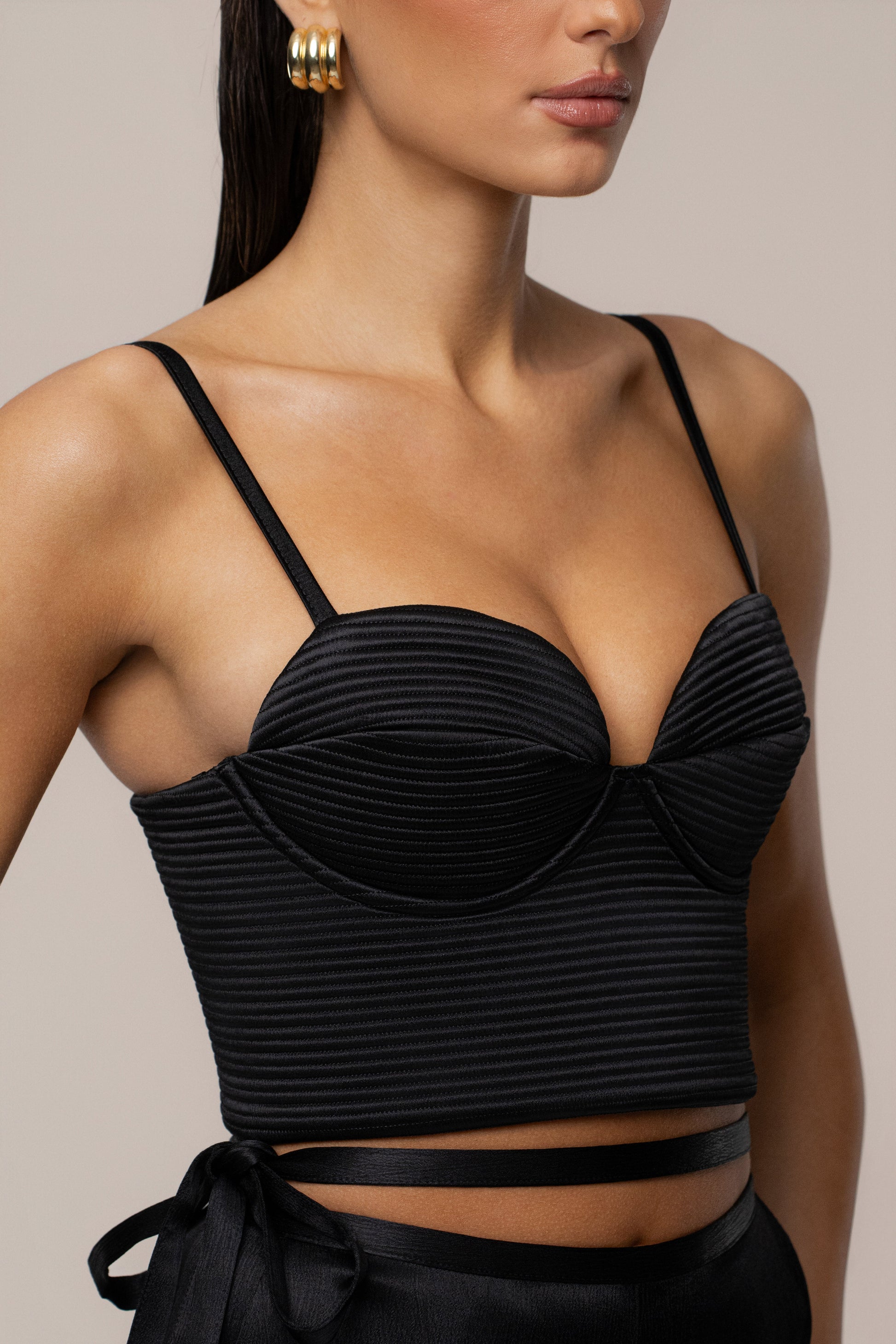 Black Thalia Textured Bustier JLUXLABEL