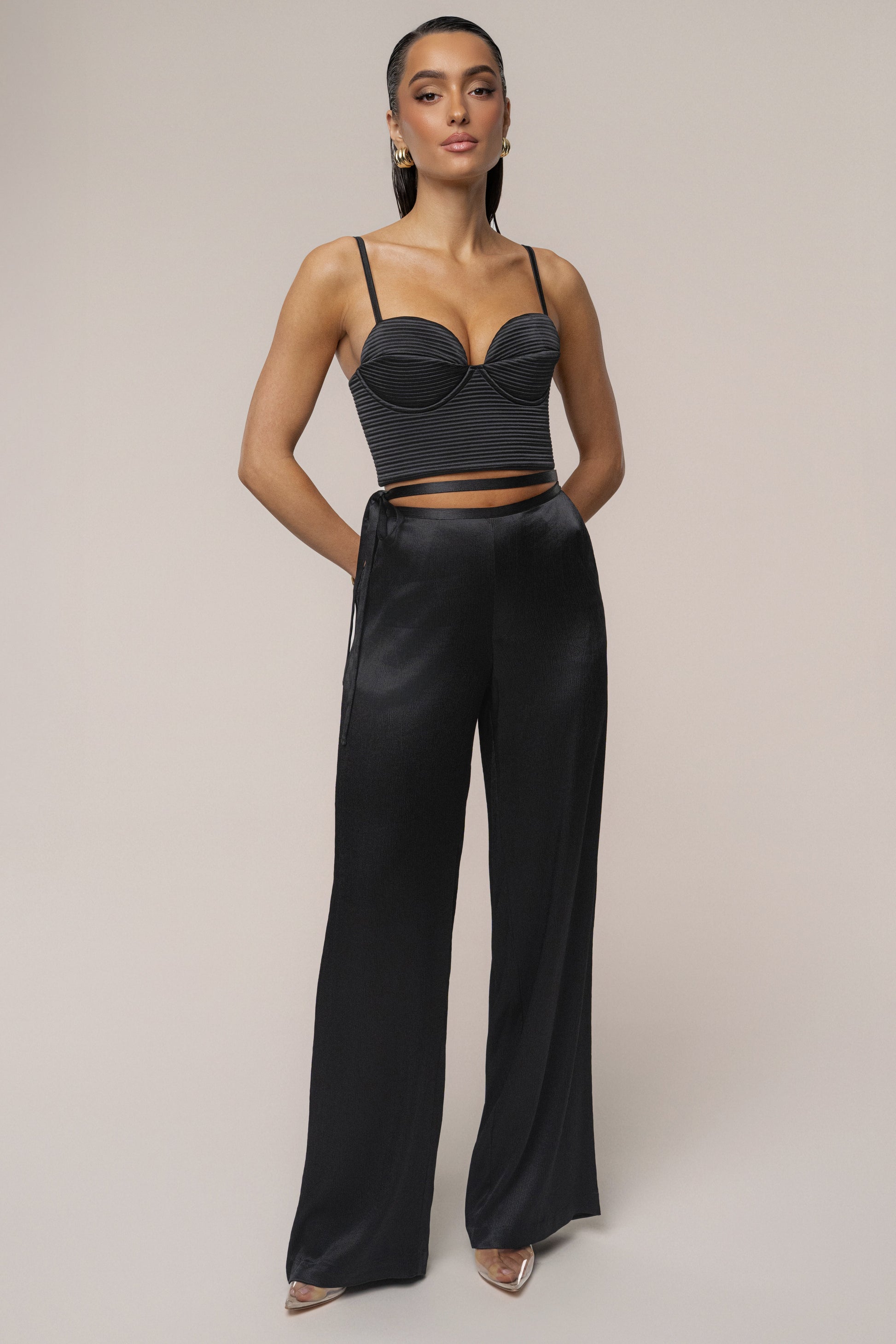 Black Deserae Satin Pants JLUXLABEL
