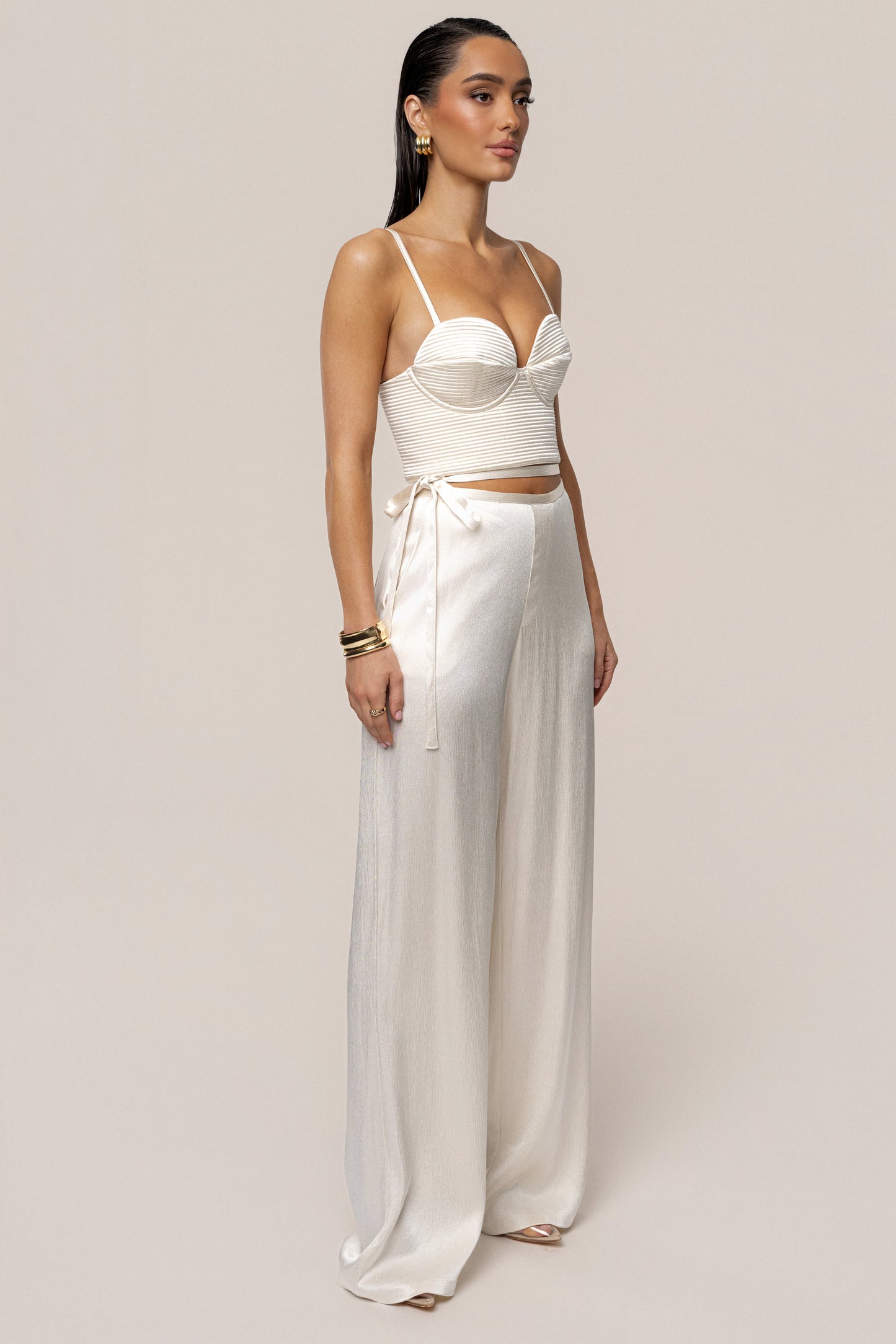Champagne Deserae Satin Pants JLUXLABEL