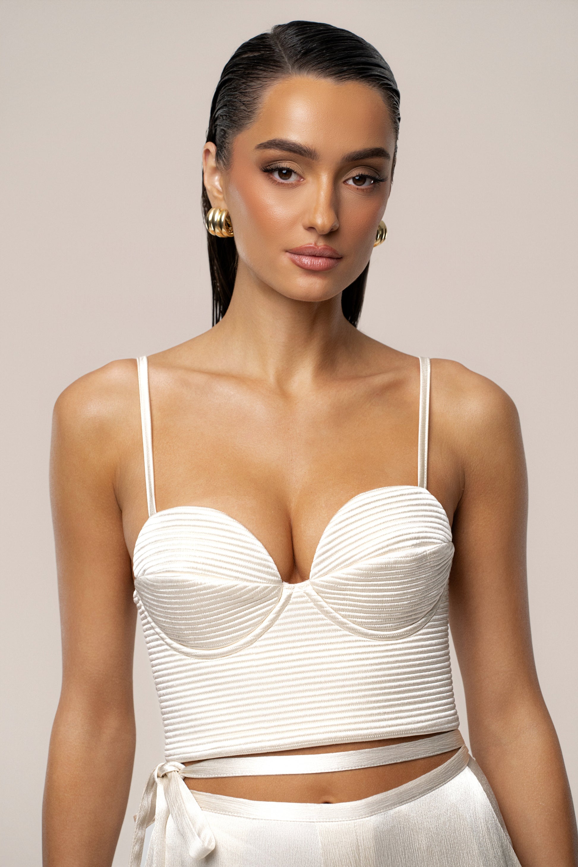 Champagne Thalia Textured Bustier NEWFASHIONEDGE