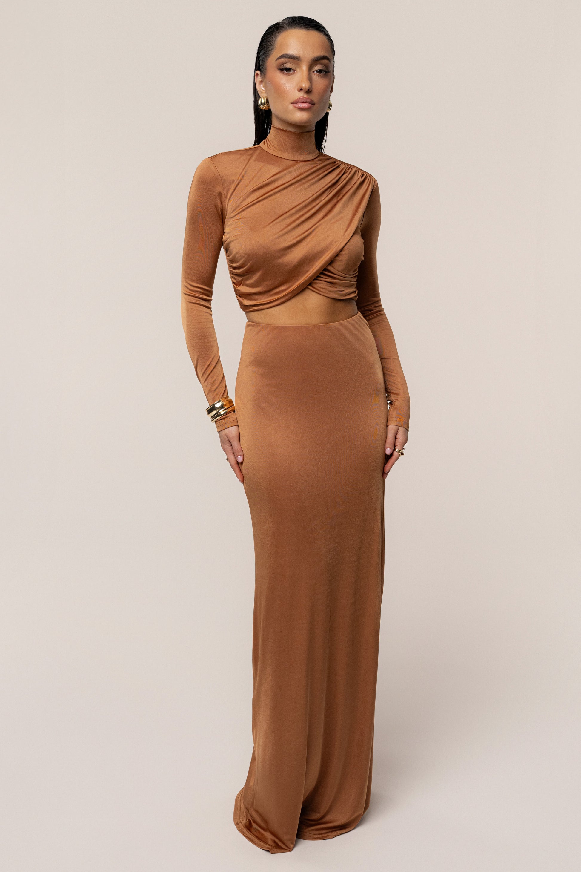 Copper Ultra High Waist Maxi Skirt JLUXLABEL
