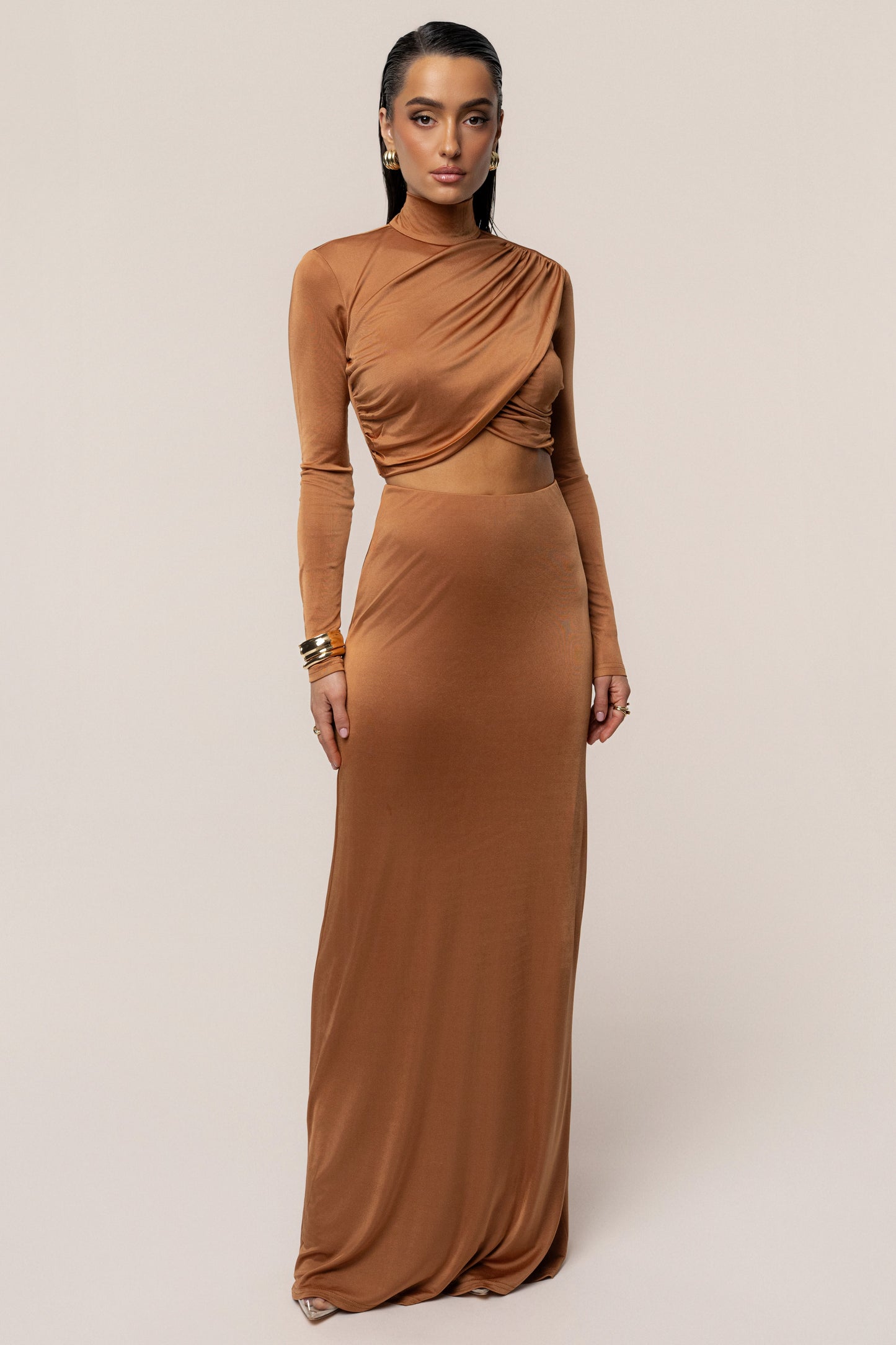 Copper Ultra High Waist Maxi Skirt JLUXLABEL