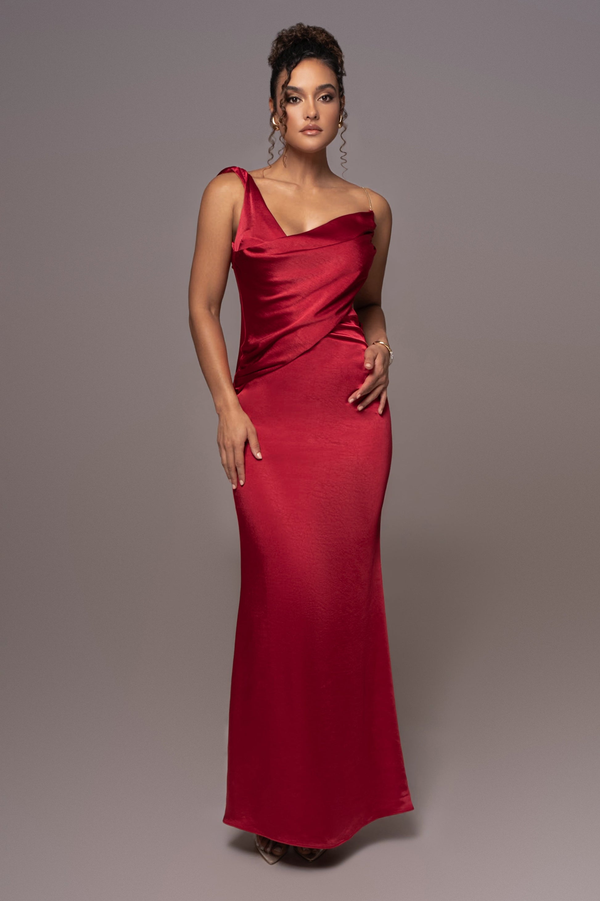 Red Satin Belle Maxi Dress JLUXLABEL